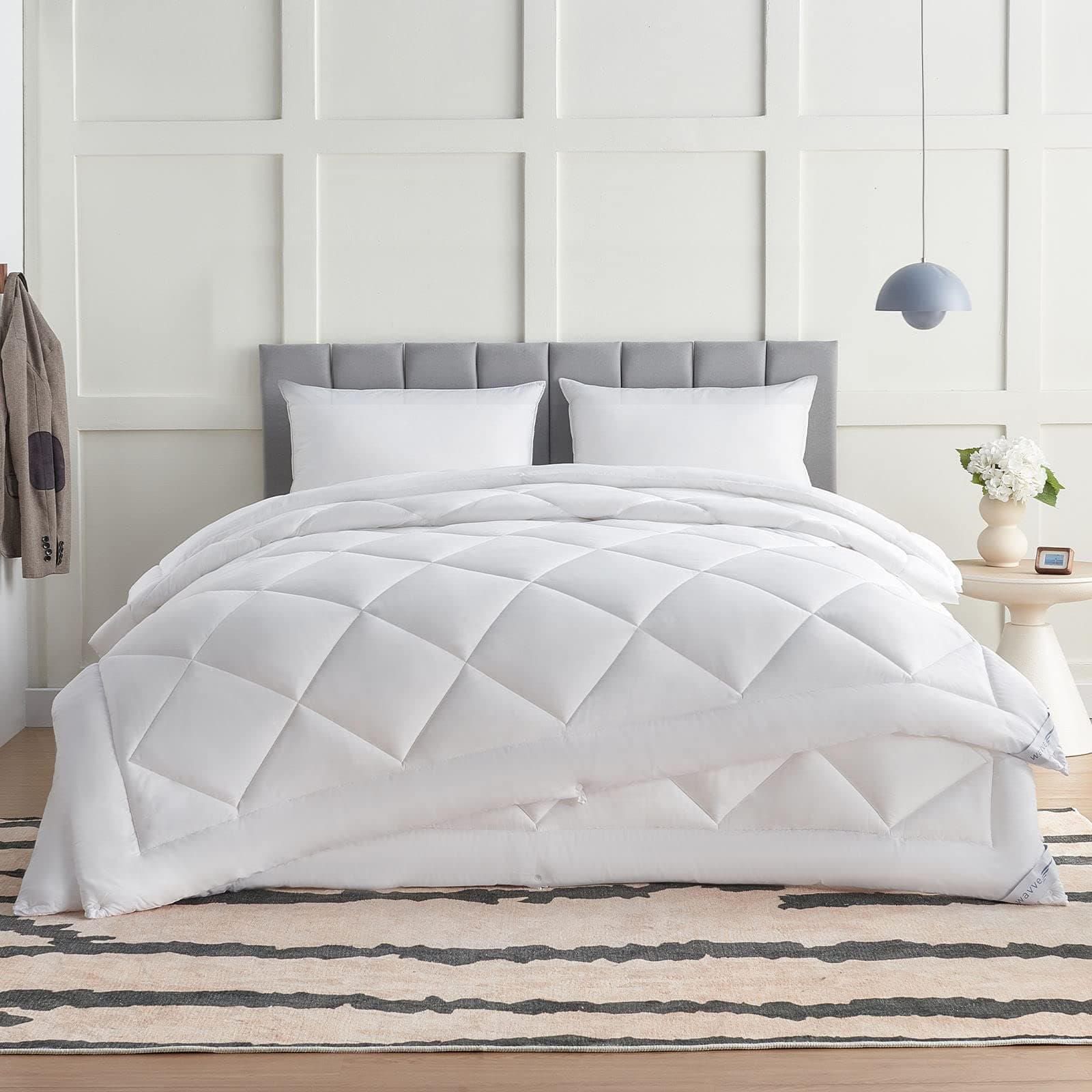WAVVE Edredón Relleno Nórdico Cama 180 4 Estaciones - Bedding Edredón Reversible Doble 150+300 gr/m² de 240x260 cm Fibra Suave y Antiacaro, Caliente y Cómodo Blanco