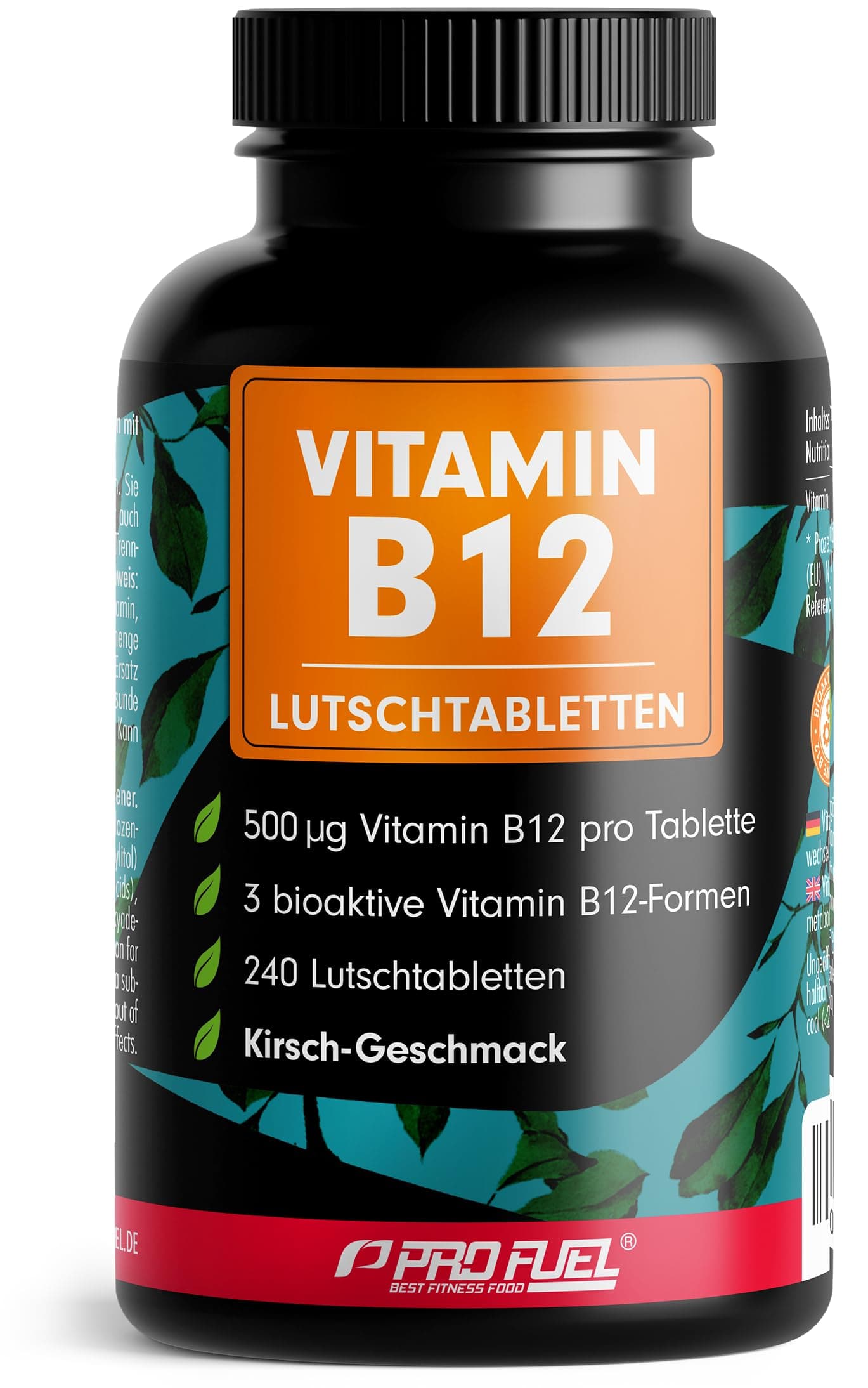 Vitamin B12 Lutschtabletten 240x KIRSCHE, 500µg B12 pro Tablette aus Methylcobalamin, Adenosylcobalamin & Hydroxocobalamin, leckerer Geschmack, optimal hochdosiert, ohne Zuckerzusatz, 100% vegan