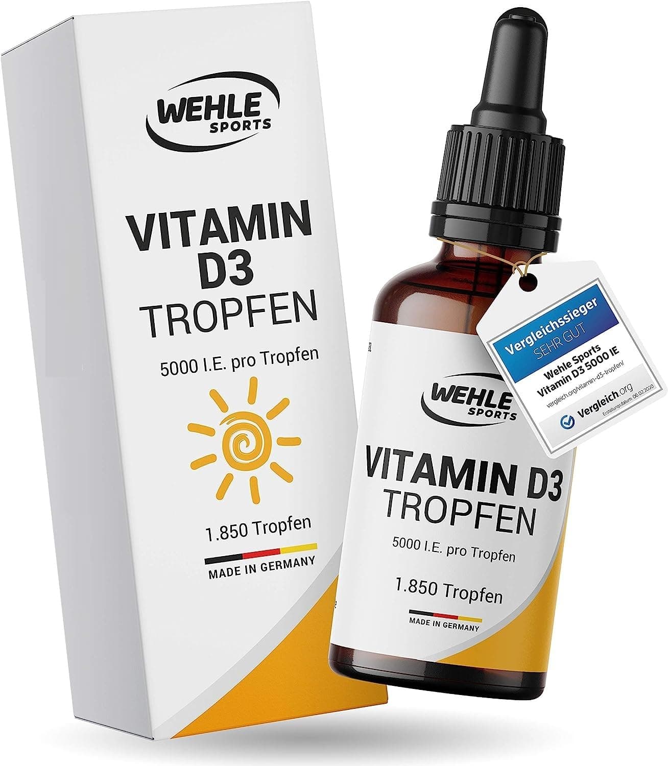 Vitamin D3 5000 IE pro Tropfen hochdosiert – Flüssiges Vitamin D3 50ml (1850 Tropfen) mit MCT-Öl aus Kokos – Laborgeprüft – Verpackung kann variieren
