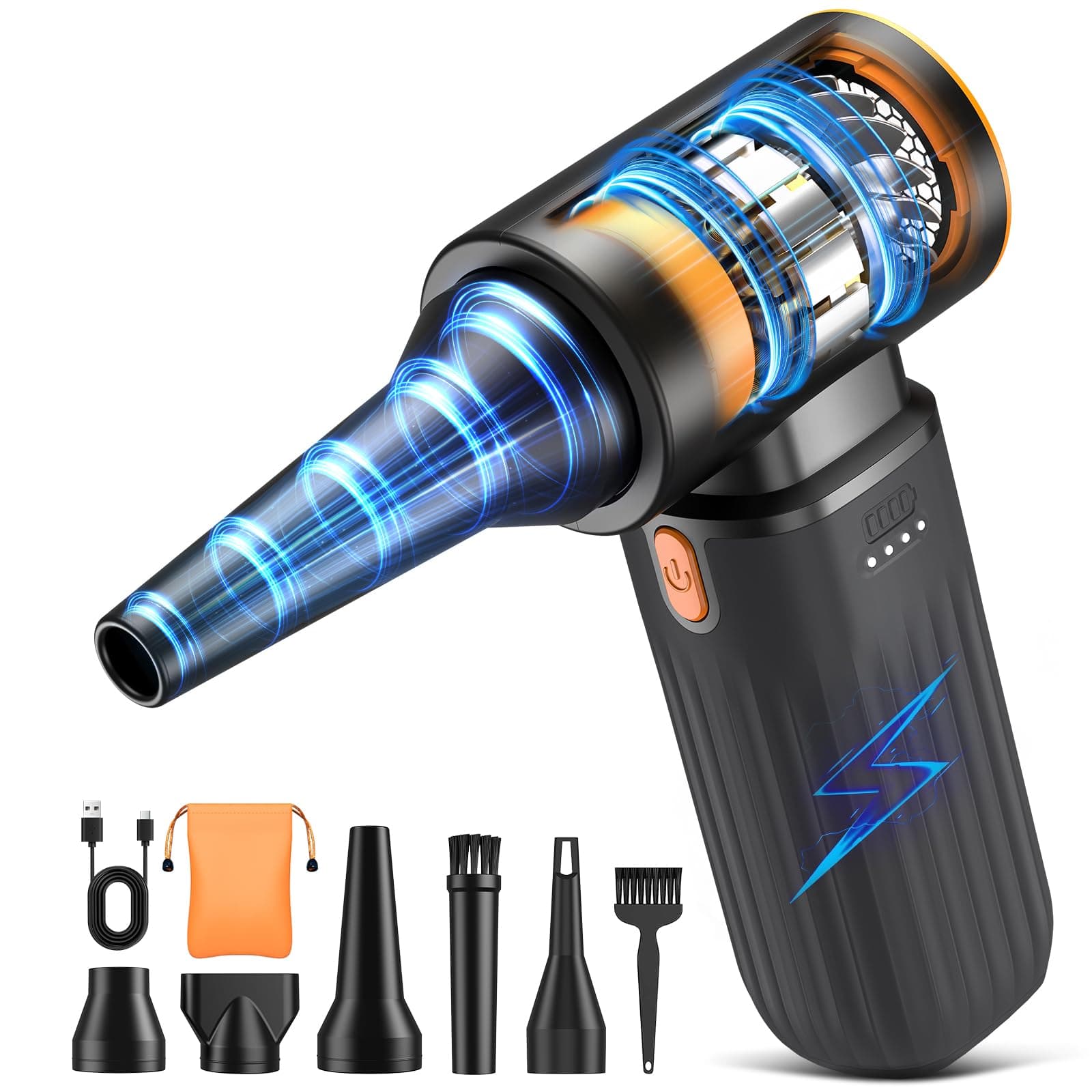 Kotopa Aria Compressa Elettrica, 3 Velocità 200.000 giri/min, Soffiatore Aria Compressa Dotato di una Batteria da 8000 mAh, Adatto per la Pulizia di Computer, Tastiere, Auto e Uso Esterno (Nero)