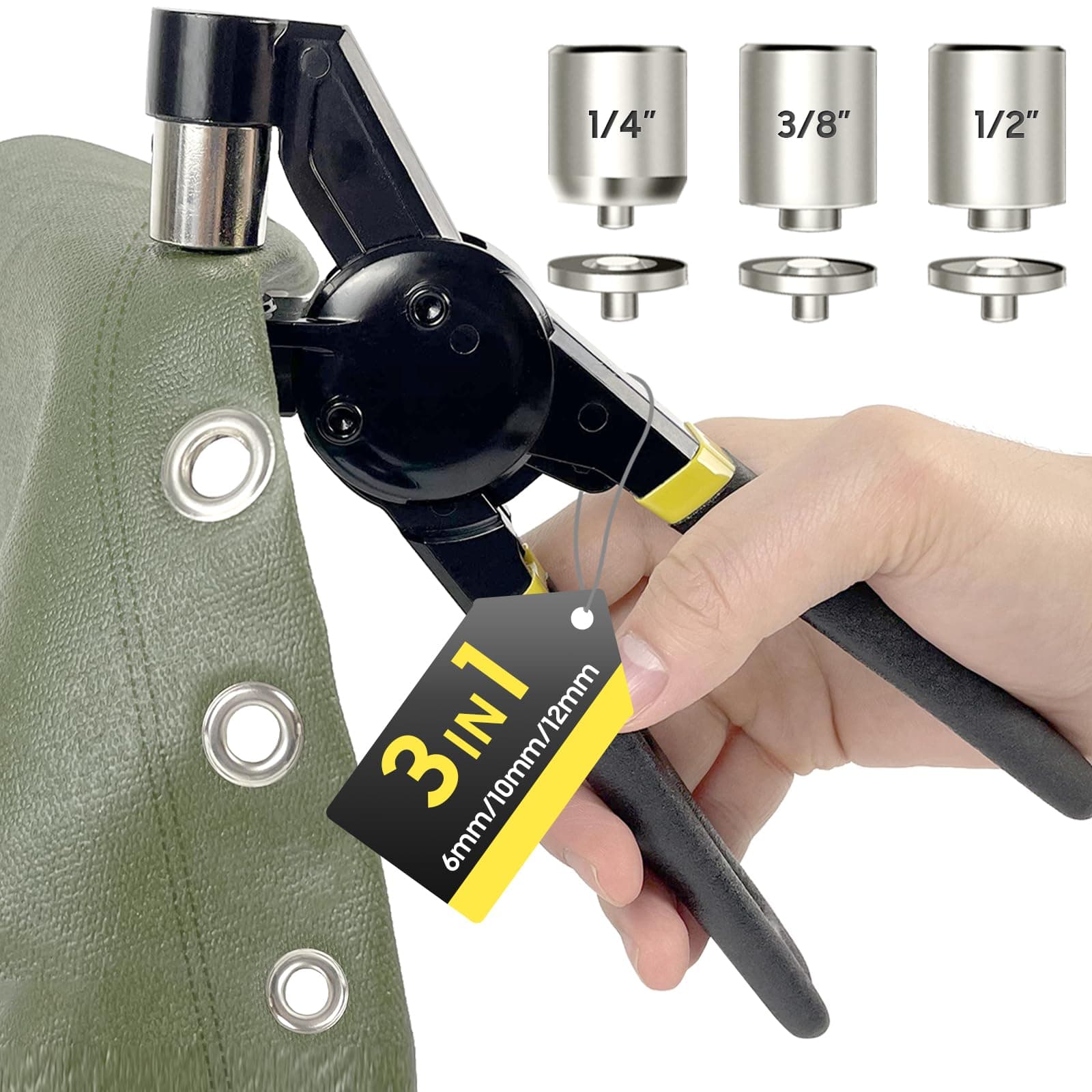 HAPDEN Remachadora de Ojales, Kit de Ojales Metálicos de 6/10/12 mm para Lonas y Telas, y 600 Tamaños Diferentes de Ojales, Alicates de Ojales Manuales para Lonas