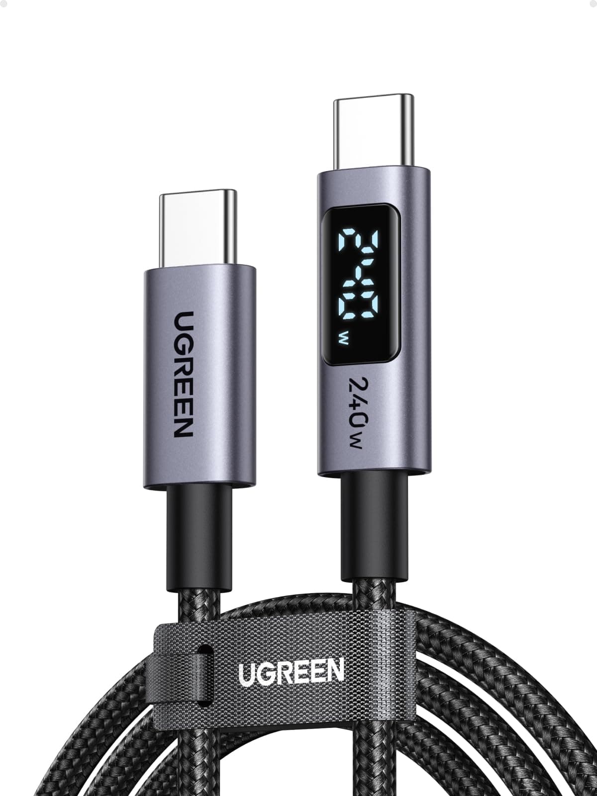 UGREEN 240W USB-C auf USB-C Kabel mit Digital Display, PD3.1 Schnellladekabel mit 480 Mbps Datenübertragung und E-Marker Chip für iPhone17/ 16/15/14/13,Galaxy S25/S24, MacBook, iPad Pro (3M)