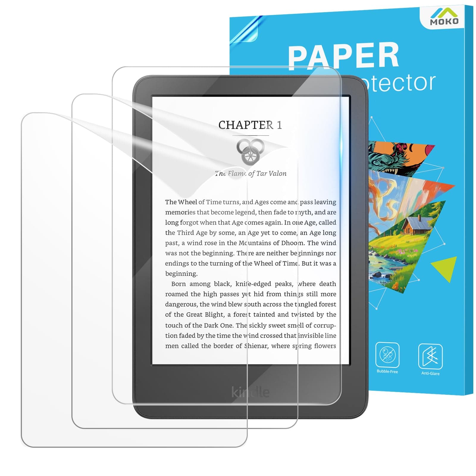 MoKo 2PCS Anti-Glare + 1PC Hartglas-Displayschutz-Set für All-New Kindle 11. Generation 2024/2022, Kobo Clara, Kobo Nia und PocketBook, 9H kratzfest, HD-klar, matte PET-Folie, hüllenfreundlich