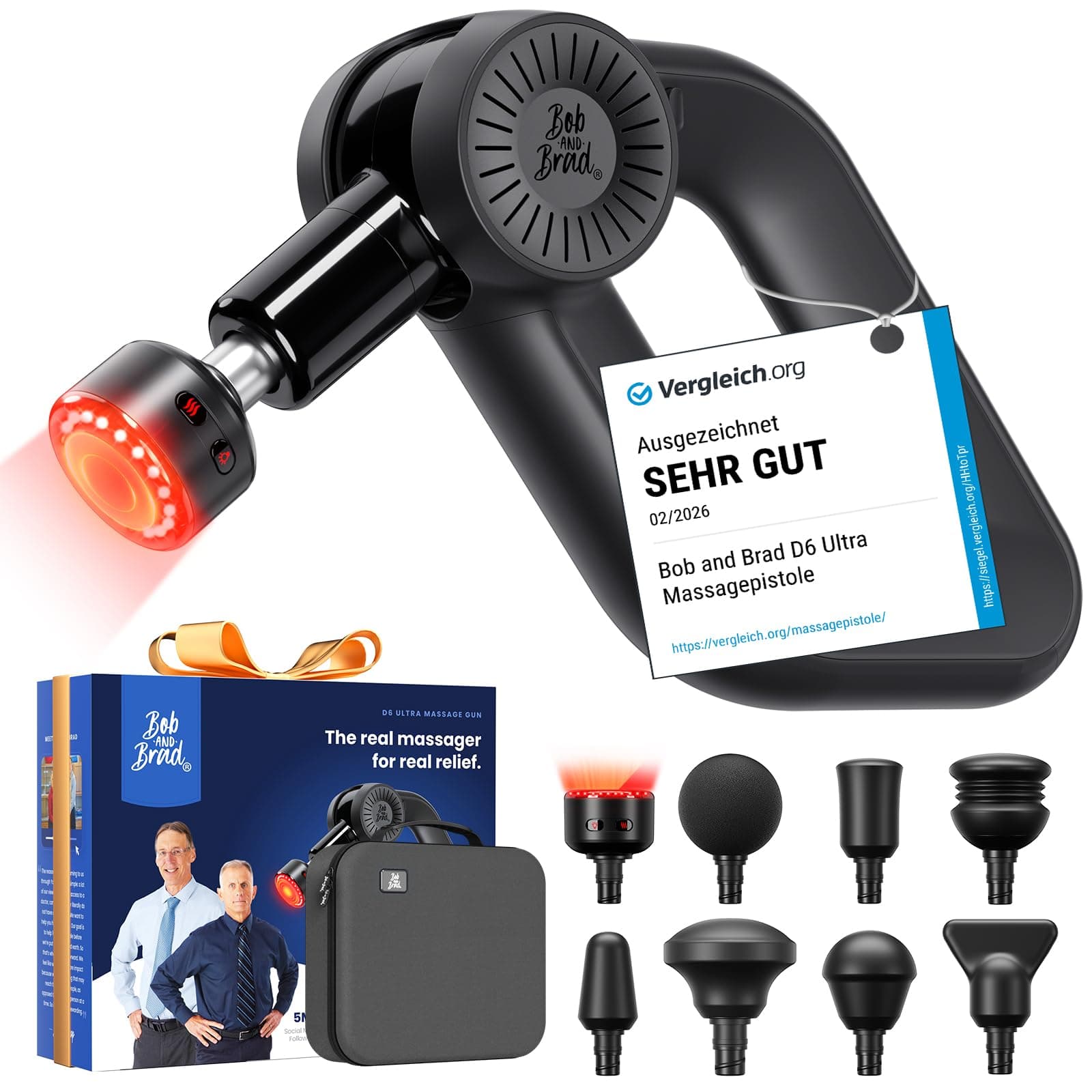 Bob and Brad D6 Ultra Massagepistole mit Infrarot-Heizmassagekopf, 16 mm Amplitude Muskel Massage Gun, Elektrische Handmassagegerät Perkussive Massage für Sportler Muskelentspannung, Geschenke