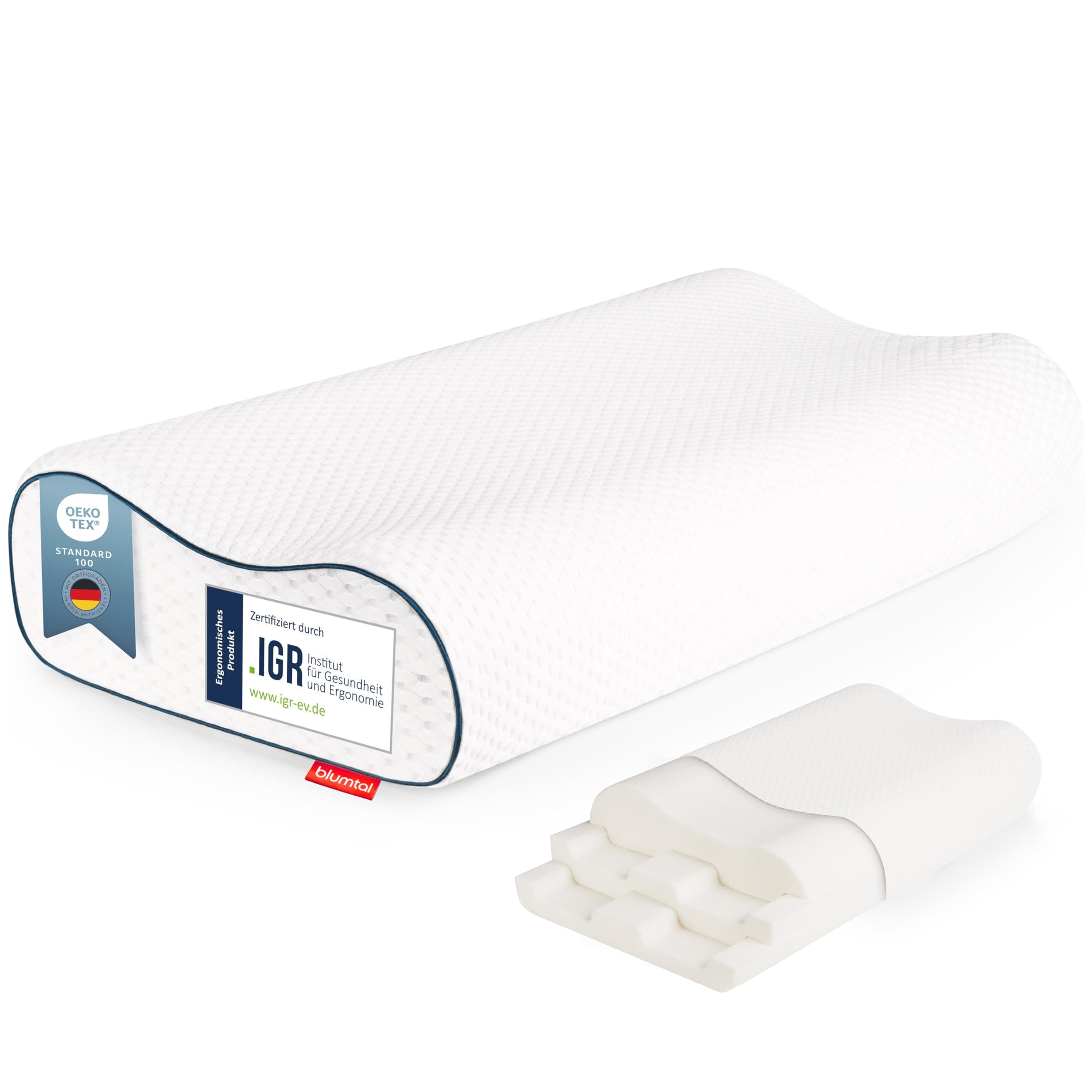 Blumtal Nackenstützkissen - Orthopädisches Kissen - Memory Foam Kissen - Oeko-TEX zertifiziertes Kopfkissen Nackenschmerzen - ergonomisches Kopfkissen Seitenschläfer - Nackenkissen Bett - Neck Pillow