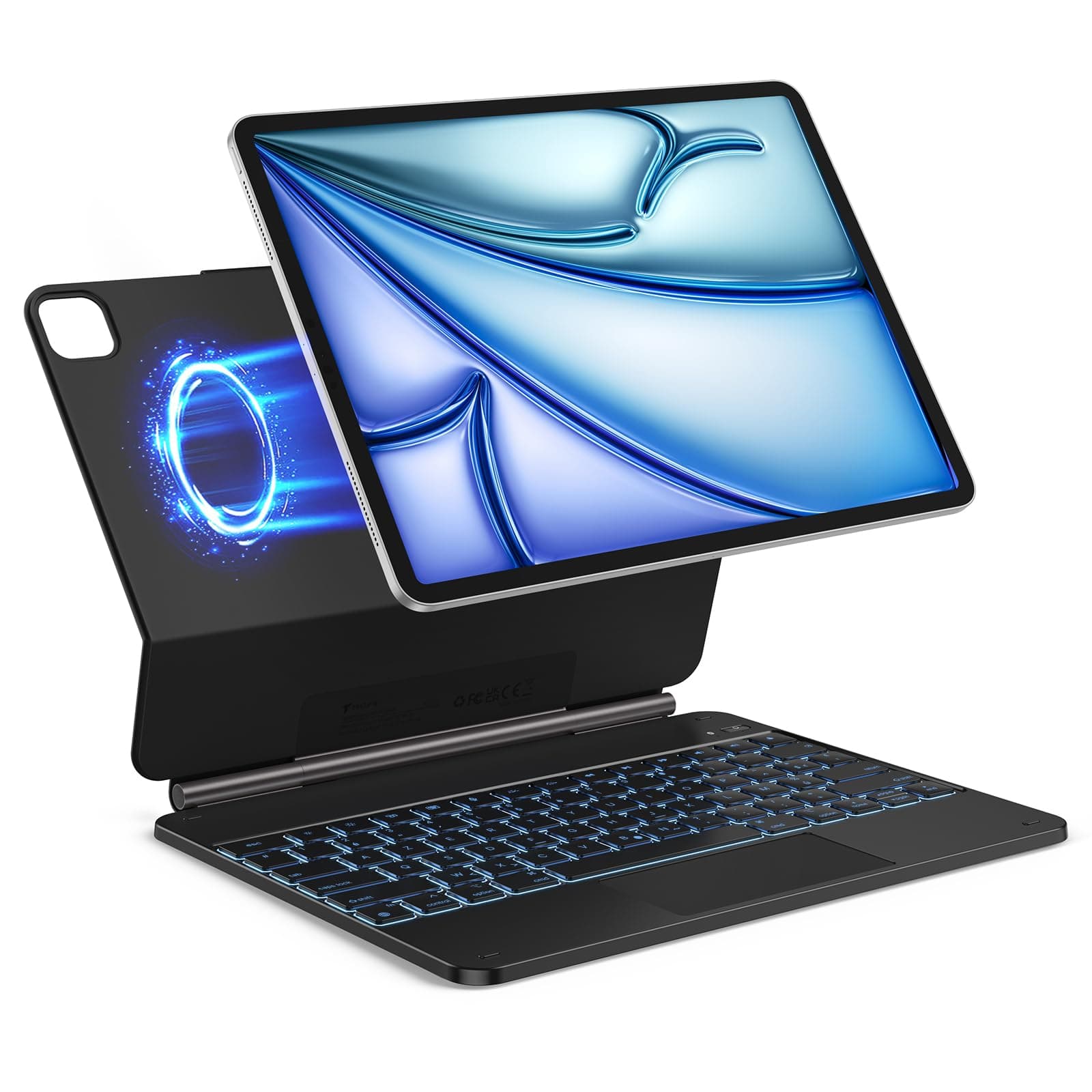 TECURS Clavier pour iPad Air 13" (M4/M3/M2, 2026/2025/2024) /Pad Pro 12.9 (6e, 5e, 4e, 3e gén), Magic Keyboard pour iPad Pro 12.9, AZERTY Étui Clavier Magnétique, Rétroéclairage 11 Couleurs, Noir
