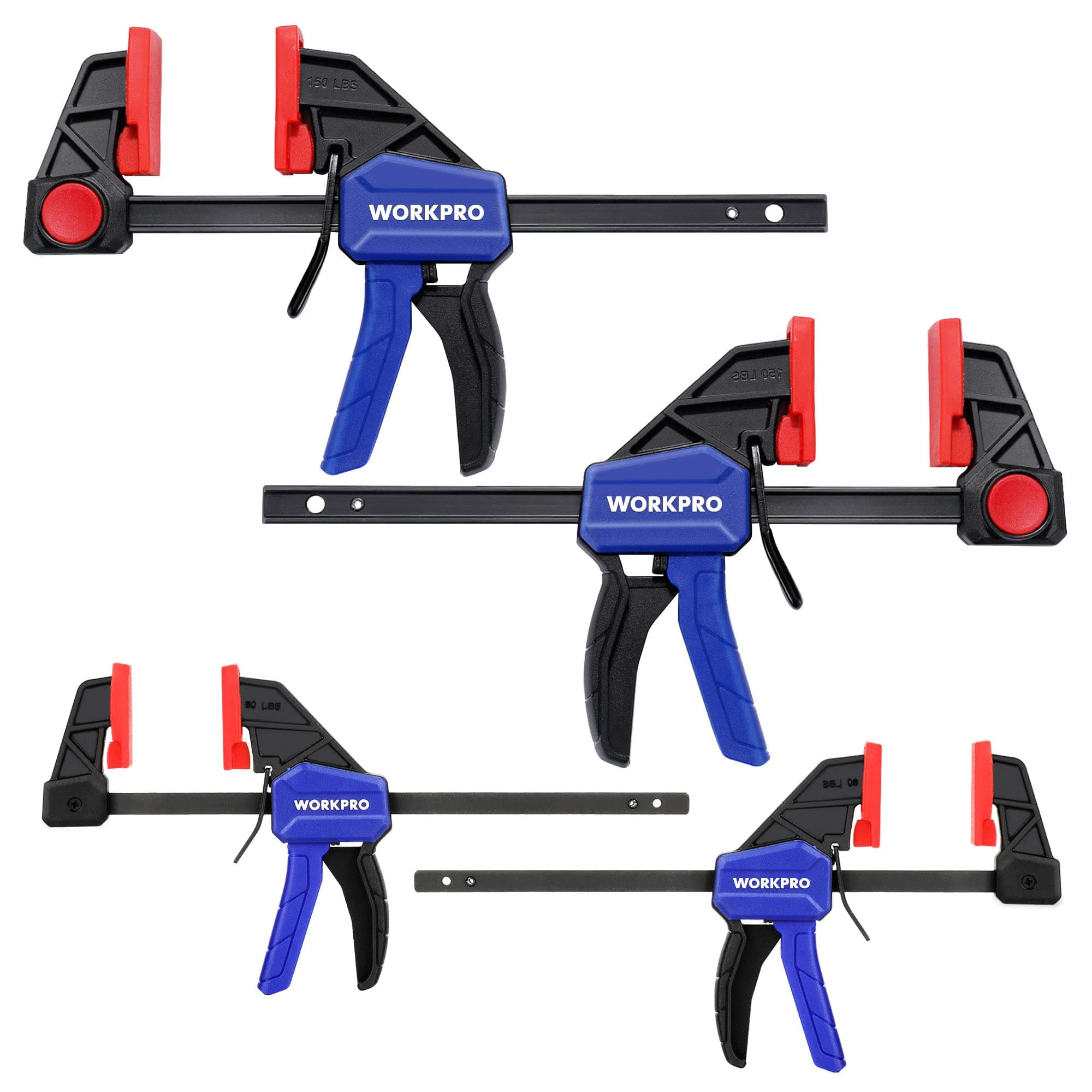 WORKPRO Sargentos de Barra, 4-piezas Abrazaderas de Barra, Herramientas para Carpintería Madera, Ancho de Tramo 120mm/150mm, Rango de Expansión 200mm/270mm, Fuerza de Sujeción 23kg/68kg