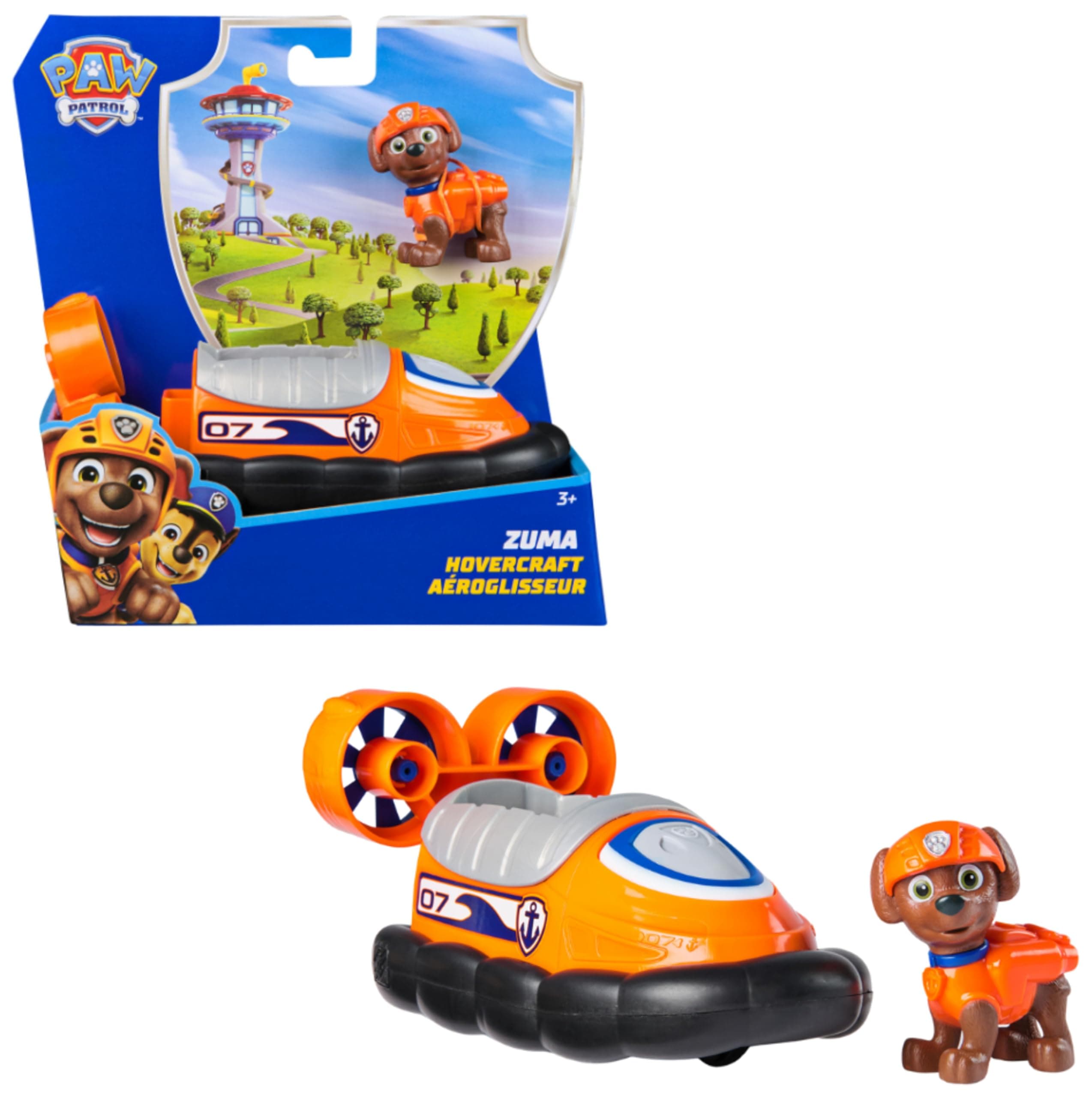 PAW PATROL - Zuma-Figur mit Luftkissen-Boot, stabiles Basis-Fahrzeug , authentisches Spielzeug zur Serie für Kinder ab 3 Jahren