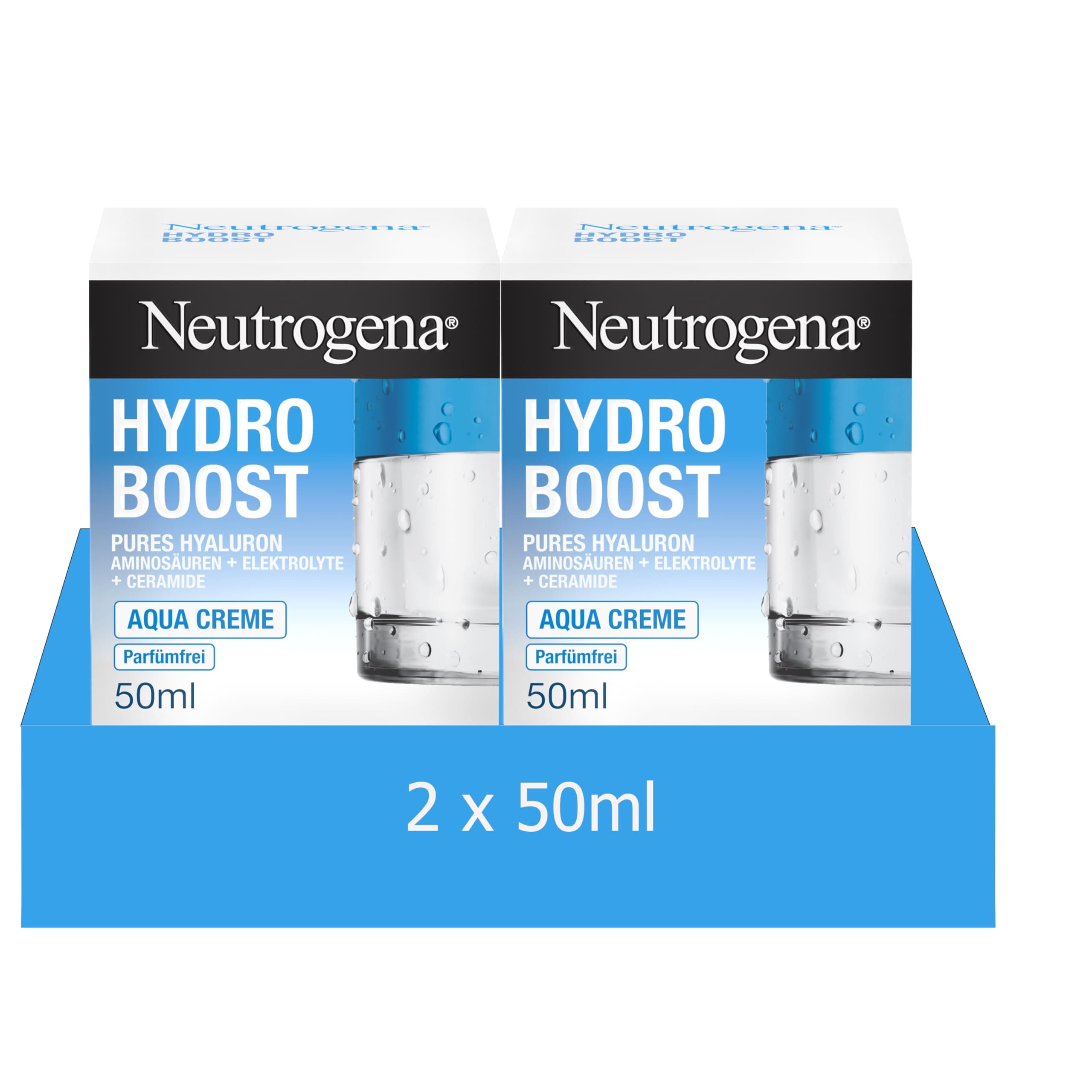Neutrogena Hydro Boost Aqua Creme, parfümfreie Gesichtscreme mit Hyaluronsäure, Aminosäuren, Elektrolyten & Ceramiden, intensive Gesichtspflege für glatte & geschmeidige Haut (2x50 ml)