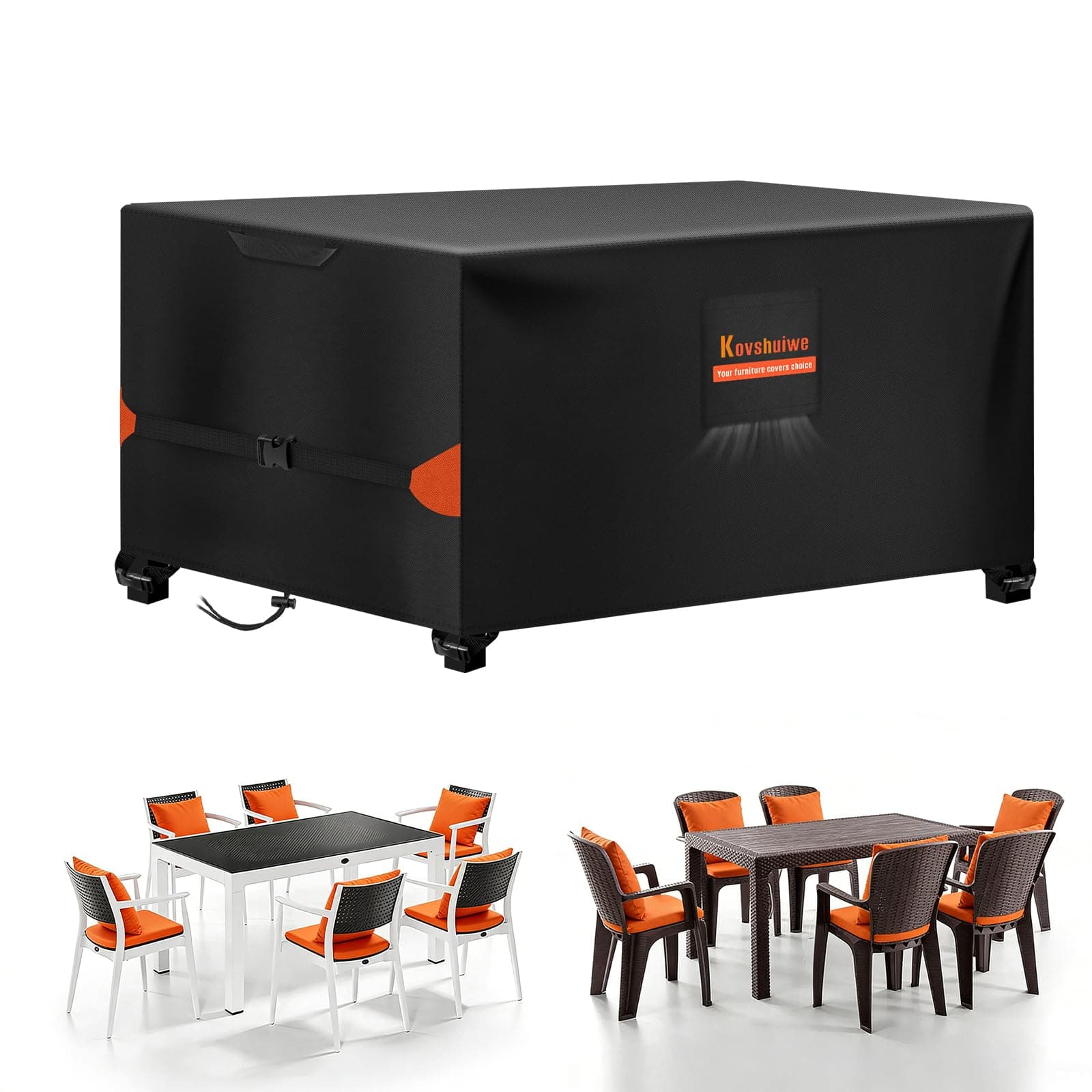 Kovshuiwe 120x90x74cm Copertura per mobili da giardino, impermeabile, copertura per tavolo da patio in tessuto Oxford 420D, copertura per mobili in rattan, antivento, anti-UV, per patio, esterni