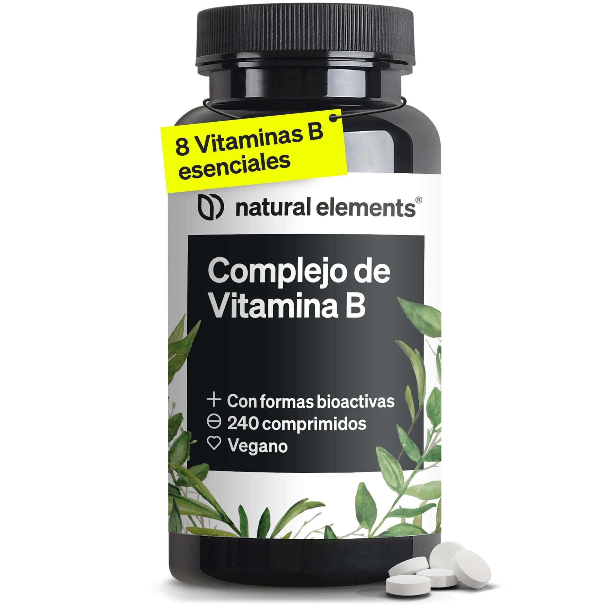Vitamina B Complex + Cofactores - 240 Tabletas con las 8 vitaminas B - B1, B2, B3, B5, B6, B7, B9, B12 + Inositol y Colina en alta dosificación - Formas bioactivas - Probado en laboratorio