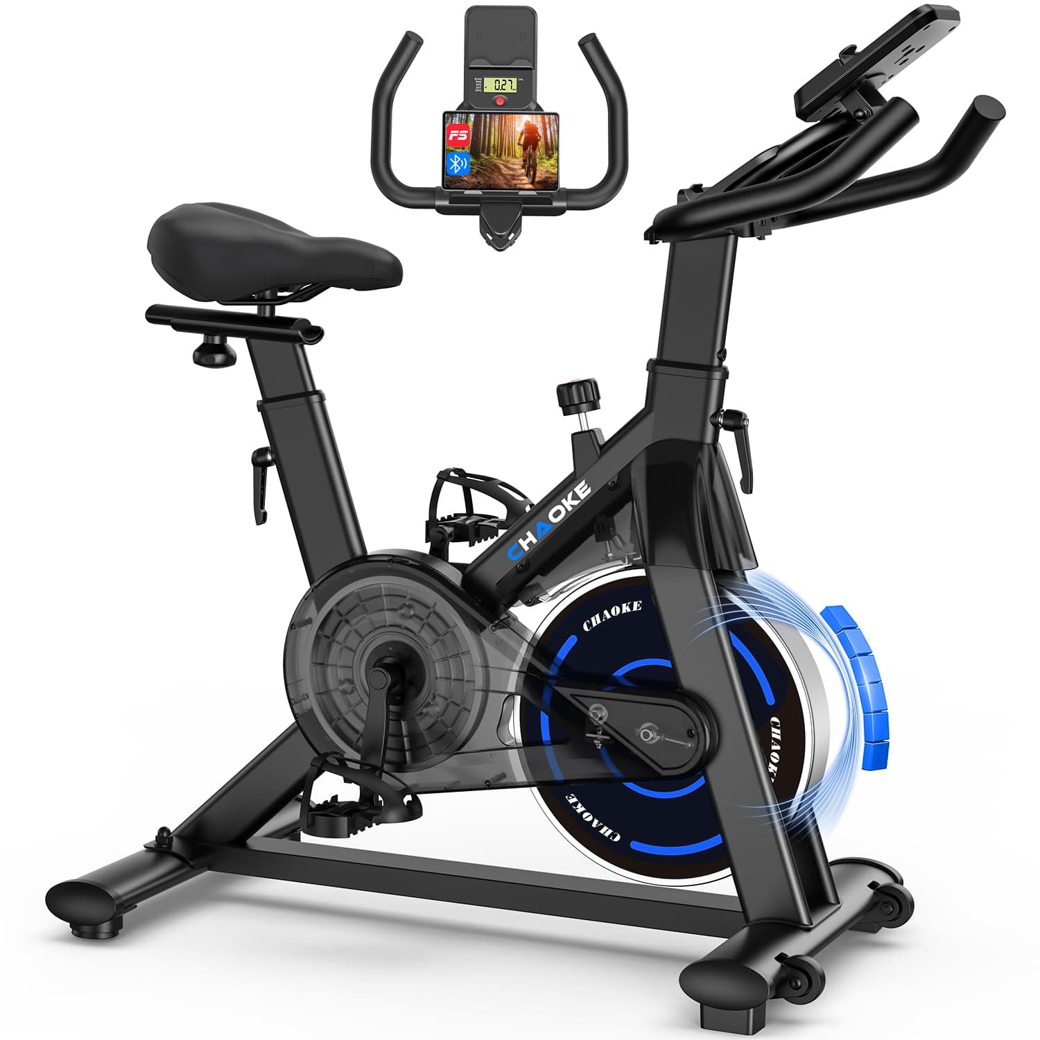 CHAOKE Bicicleta Estática Magnética con APP, Bicicleta de Spinning Profesional para Casa, Entrenamiento de Ciclo Indoor Silencioso, Asiento Ergonómico, Pantalla LCD, Carga 150kg