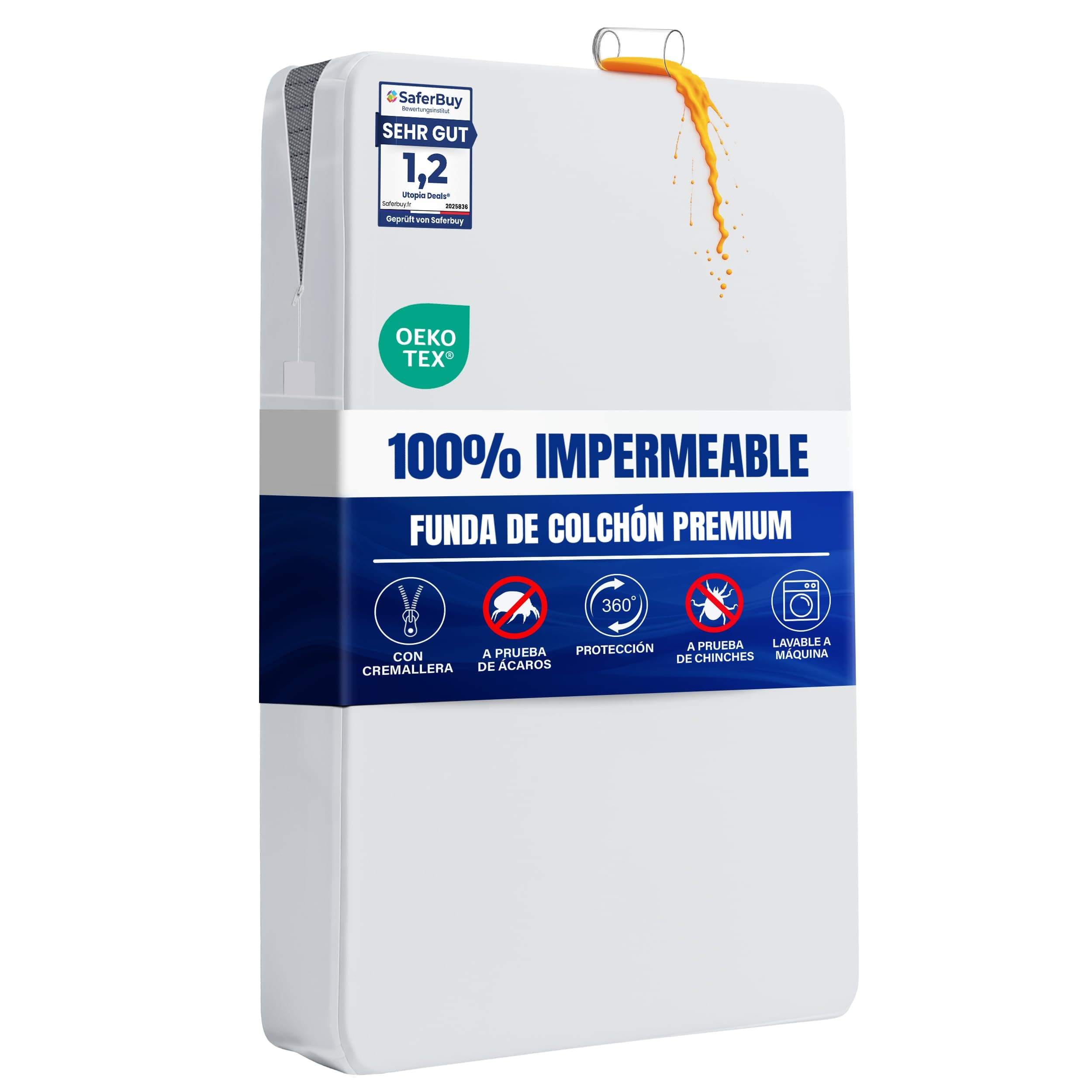 Utopia Bedding Funda de Colchón 90 x 200 x 30 cm Impermeable con Cremallera, Certificado Oeko-Tex, Cubre Colchon