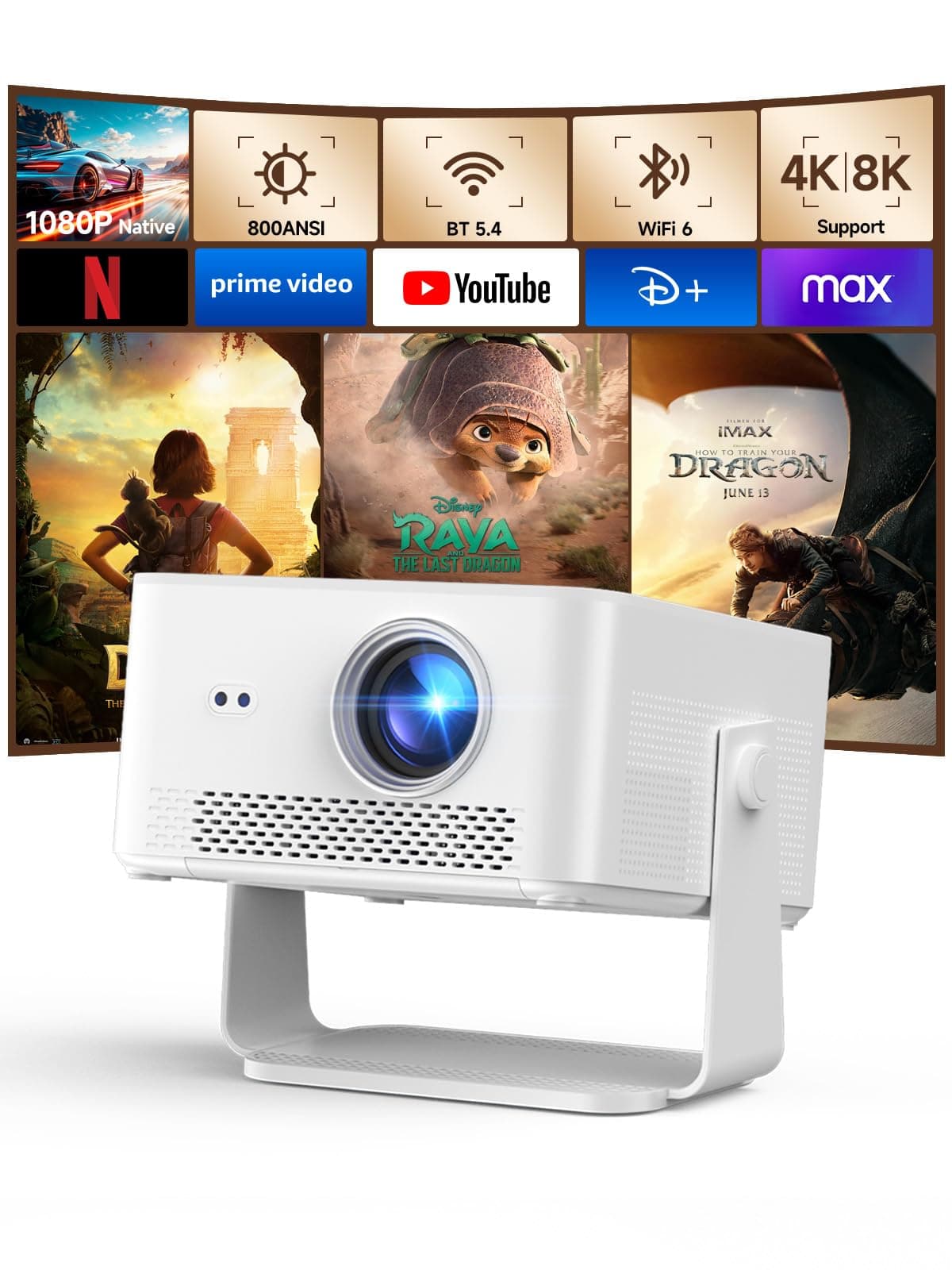 【Android 14 & 800 ANSI】 Magcubic Proyector 4K 8K Soporta, Proyector Portatil 1080P Nativo con WiFi 6, Bluetooth 5.4, Enfoque Automático, Corrección Trapezoidal Automática, Rotación 180°, HY450Max