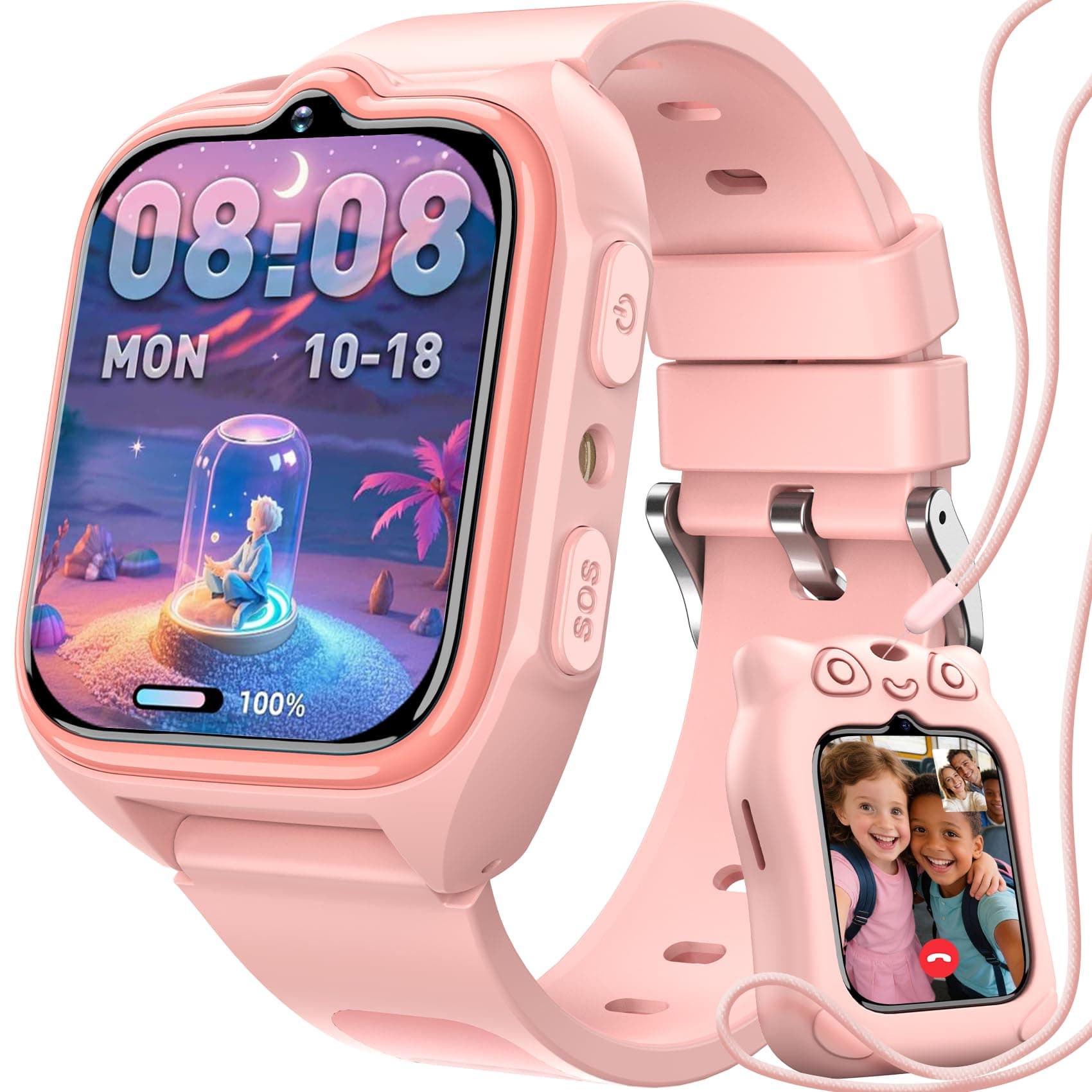 Blackview Smartwatch, 1.75” Reloj Inteligente Niño con GPS Posición, LED Linterna, SOS Llamar, Videollamadas, Chat de Voz, Smartwatch Niños con Podómetro, Juego, Despertador, Modo Escuela, Rosa