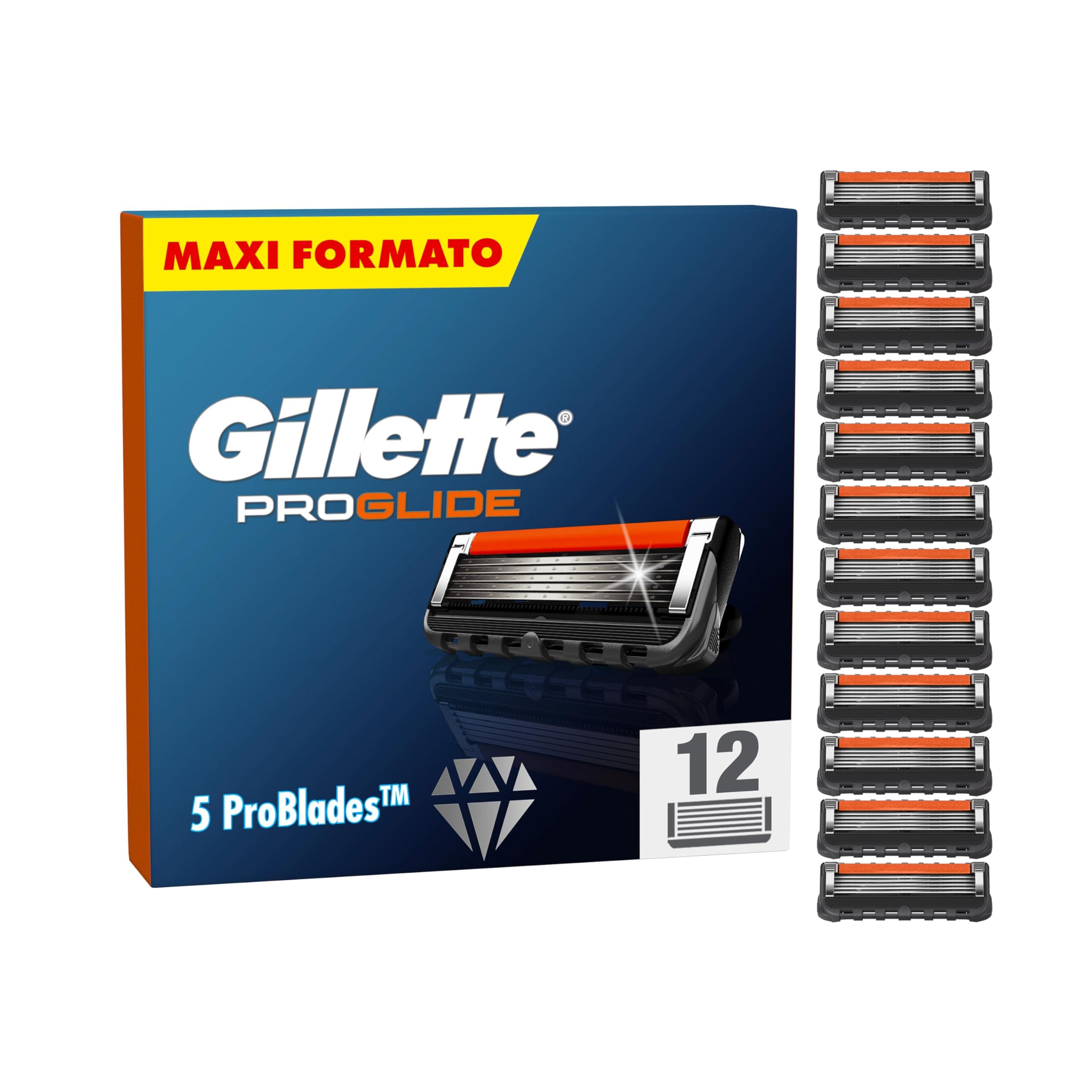 Gillette ProGlide 12 Lamette Gillette da Barba di Ricambio Per Rasoio Barba Manuale, a 5 Lame, Lamette Uomo per una Rasatura Profonda, Con Lubrastrip e Supporto, Idea Regalo