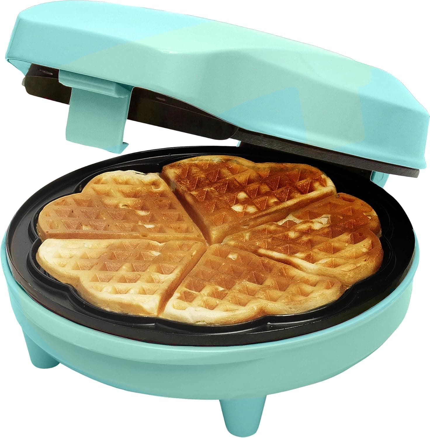 Bestron Waffeleisen für klassische Herzwaffeln, Waffelmaker mit Antihaftbeschichtung für Waffeln in Herzform, Retro Design, 700 Watt, Farbe: Mint
