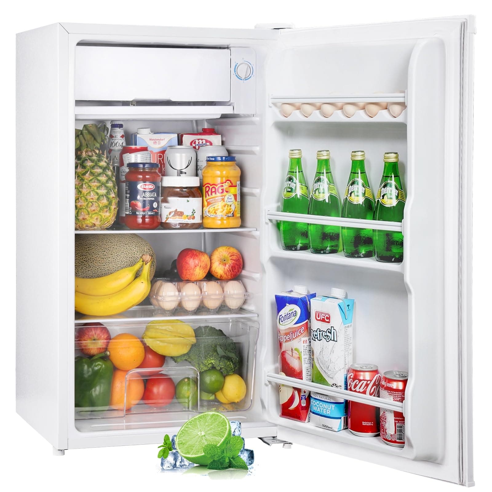 Upstreman Petit Frigo avec Congélateur de 91L, Bac à Légumes, Thermostat Réglable, Silencieux, Petit Frigo de Bureau, Porte Réversible, Réfrigérateur pour Dortoir, Chambre, Blanc - BR321