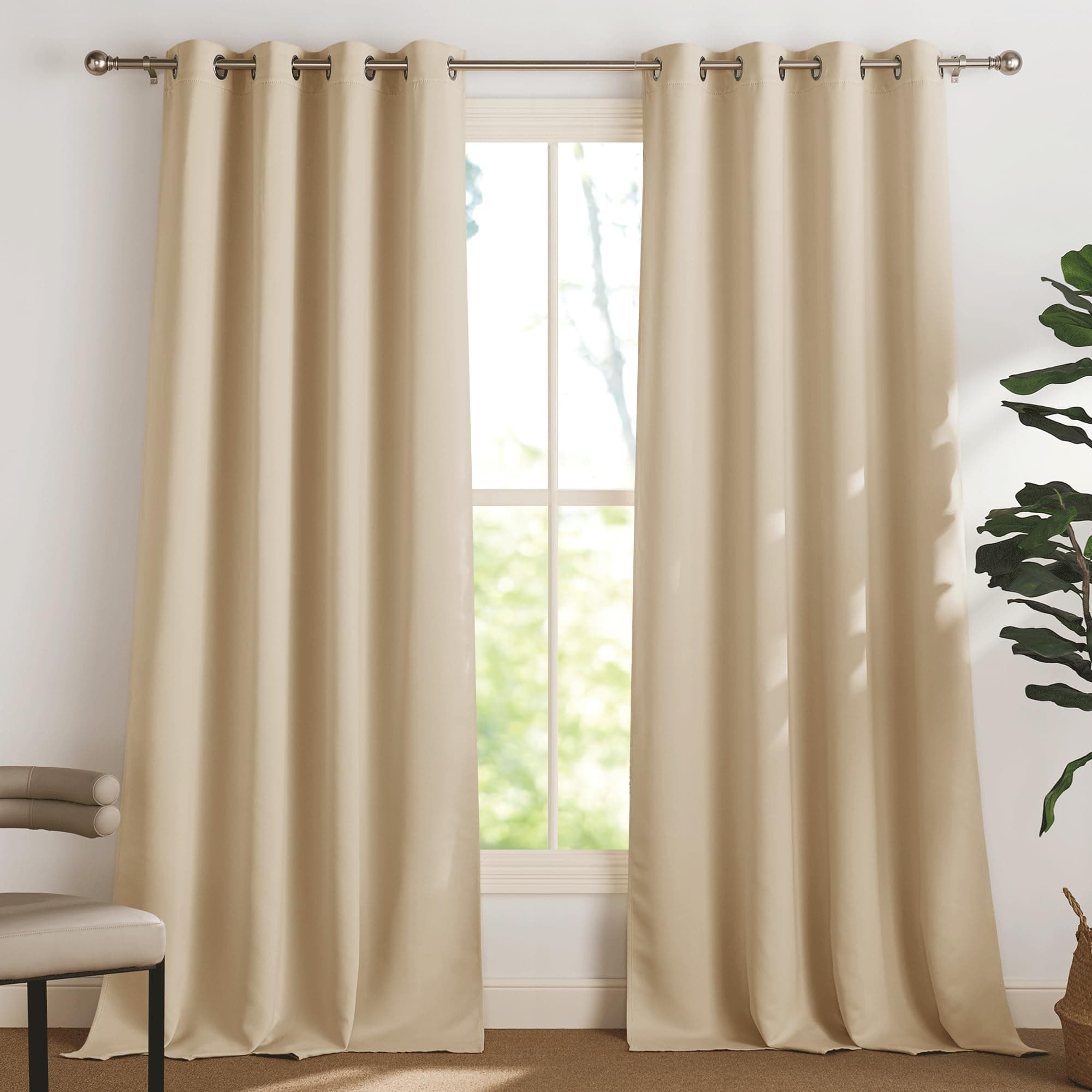 PONY DANCE Cortinas Dormitorio 2 Piezas Cortinas con Ojales Cortinas Opacas Termicas Aislantes Frio y Calor de Larges Ventanas, 140x260 CM, Beige Oscuro