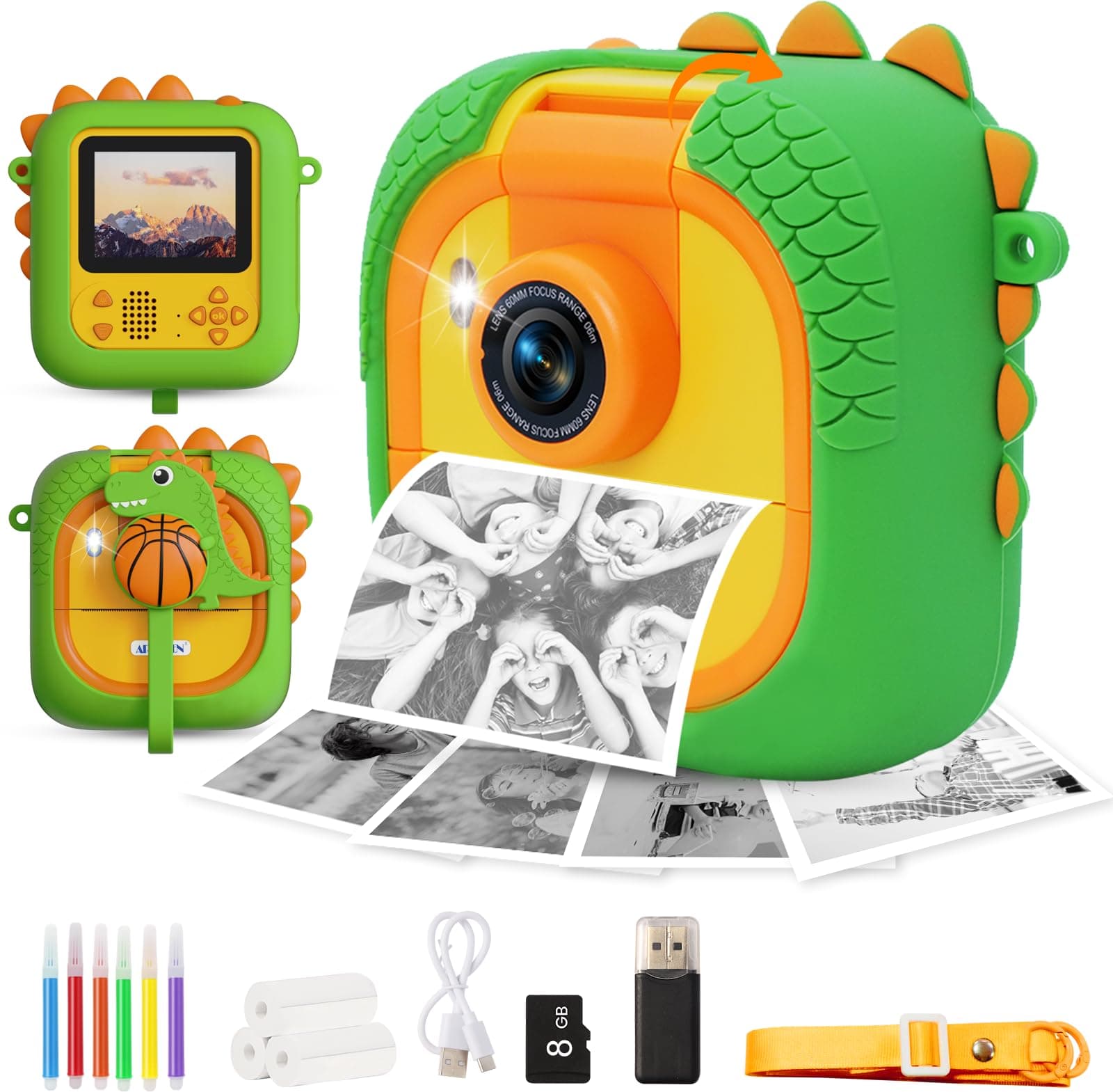 ARNSSIEN Camara Fotos Infantil Instantanea,2.4" Camara Fotos Infantil con 1080P & 180° Lente & 8 GB, Regalo Navidad/Cumpleaños para Niños & Niñas, M2