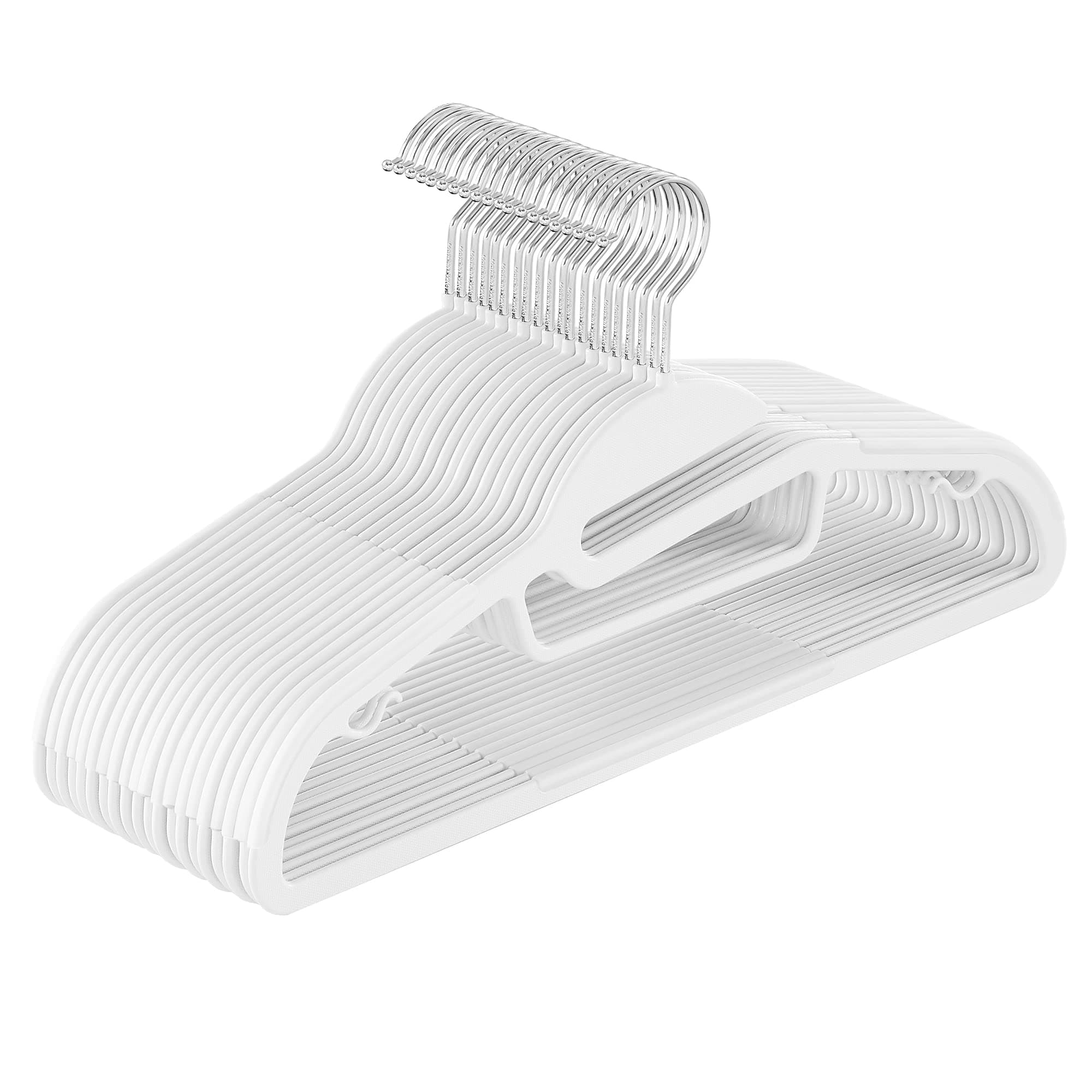 SONGMICS Kleiderbügel Kunststoff, 20er Set, Bügel mit U-förmiger Öffnung, platzsparend, 0,5 cm dick, 41,5 cm breit, um 360° drehbarer Haken, weiß CRP041W02