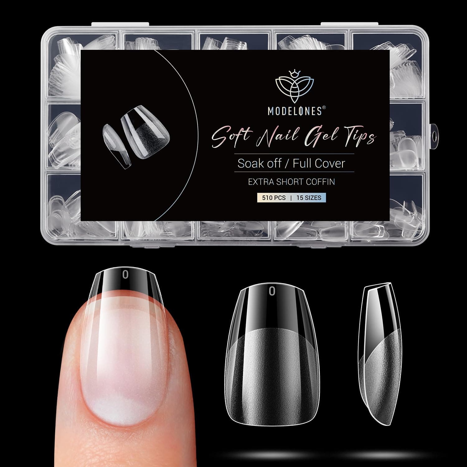 Modelones Nageltips 510 Stück- Full Cover Nail Tips Set,Gel Tips Set, Pre-Buff PMMA Harz Nagelspitzen, Künstliche Nägel Zum Aufkleben Nail Art DIY, XS Coffin