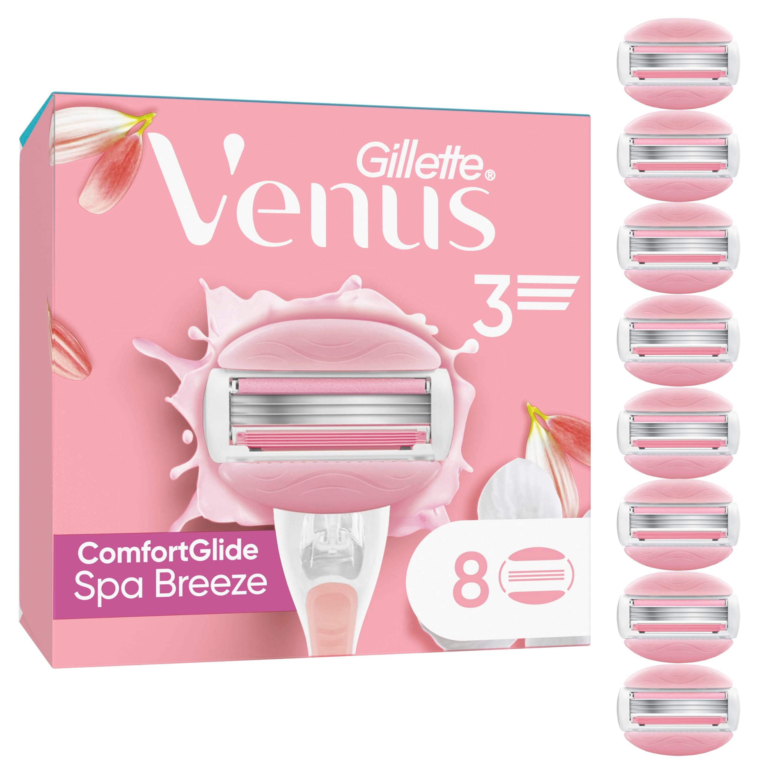 Gillette Venus ComfortGlide Spa Breeze Lamette Di Ricambio, 8 Lamette da Donna Di Ricambio per Rasoio Donna, Per Una Rasatura Liscia E Profonda Che Dura
