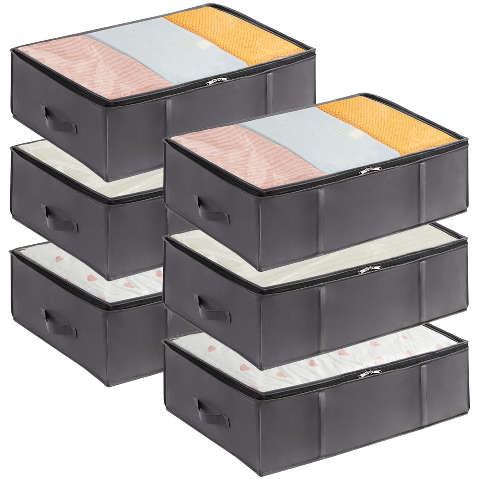 Lifewit Aufbewahrungsbehälter für unter dem Bett, 6er-Pack, 40L Aufbewahrungsbeutel für Decken und verstärktem Griff, für Bettdecken, Laken, Kleidung, Schlafzimmer, Kleiderschrank, Grau