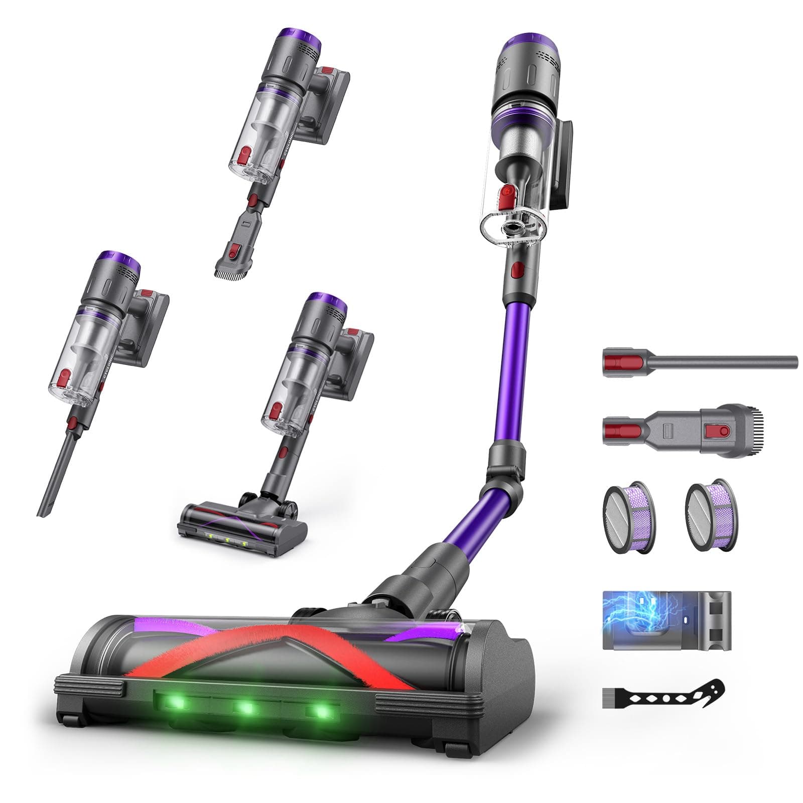 Circlio Aspirapolvere Senza Fili, 600W/58000Pa, Scopa Elettrica Senza Fili 75 Min, Aspirapolvere Senza Filo con LED Touchscreen, Autoportante Anti-Avvolgimento per Tappeti/Pavimenti/Peli Animali