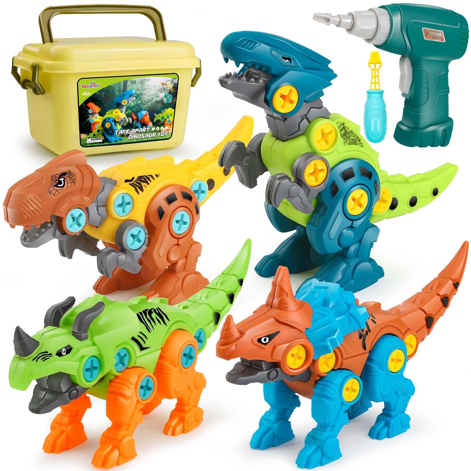Dreamon Dinosaure Jouet Enfant Garcon 3 4 5 7 8 Ans avec Boîte de Rangement Perceuse Électrique DIY Construction Puzzle Jouet Cadeau pour Garçons Filles