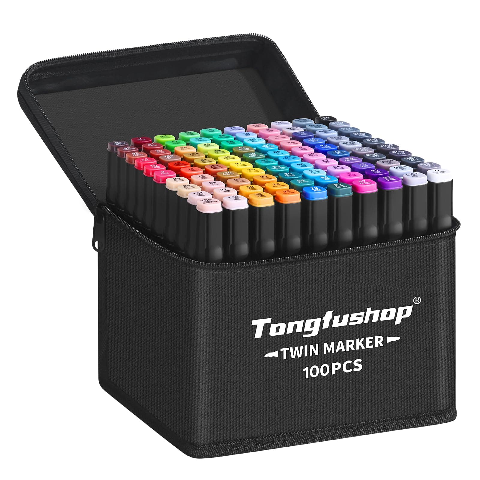 Tongfushop Marcatore 100 Colori, Pennarelli Doppia Punta, Pennarelli ad Alcool Professionali con Borsa e Distanziatore, Adatti per Sketch, Colorare, Illustrazioni, Disegnare, Anime