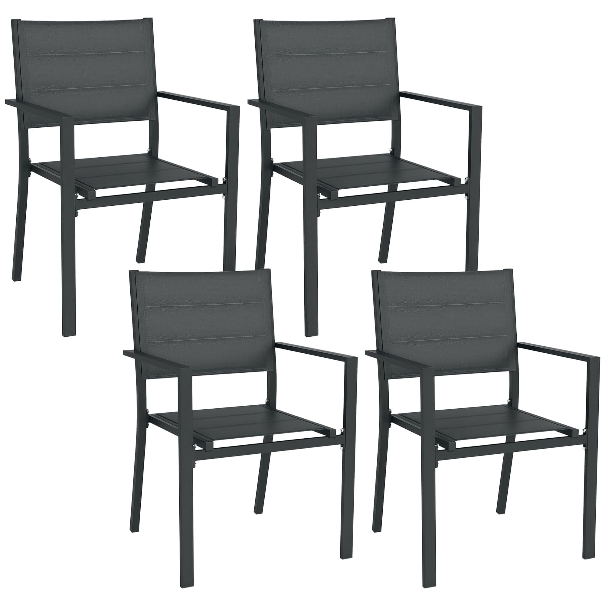 Outsunny Ensemble de 4 chaises de Jardin empilables en Aluminium et textilène avec accoudoirs, Lot de 4 pièces pour extérieur, Gris