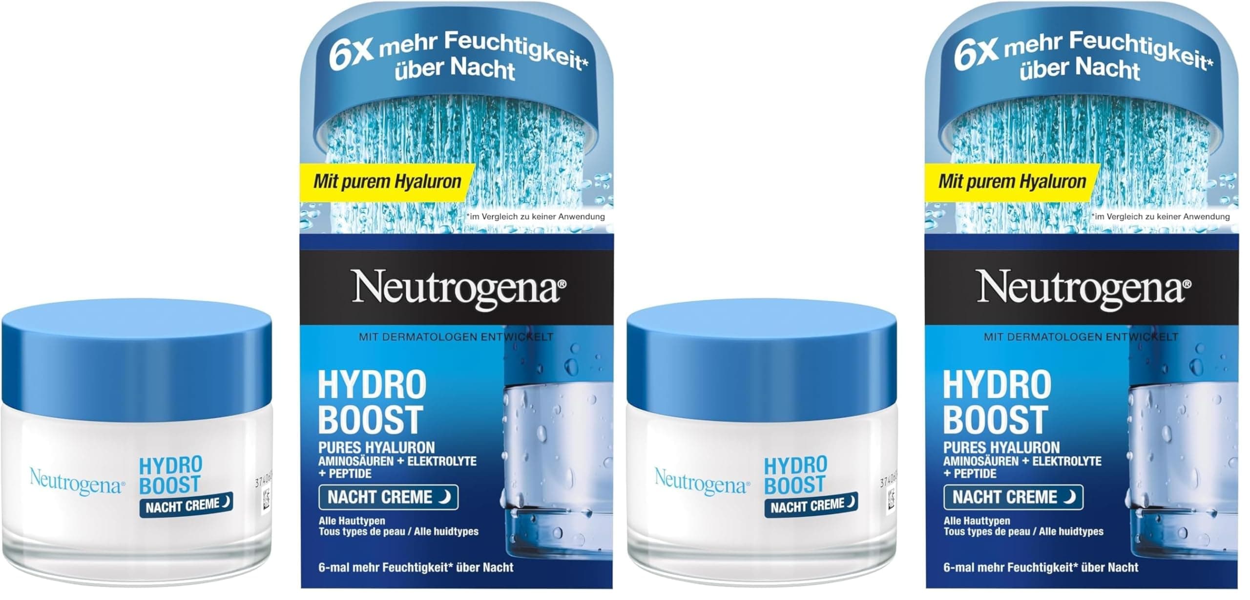 Neutrogena Hydro Boost Nachtcreme, regenerierende Gesichtspflege mit purer Hyaluronsäure, feuchtigkeitsspendende Gesichtscreme für glatte Haut 50 ml (Packung mit 2)