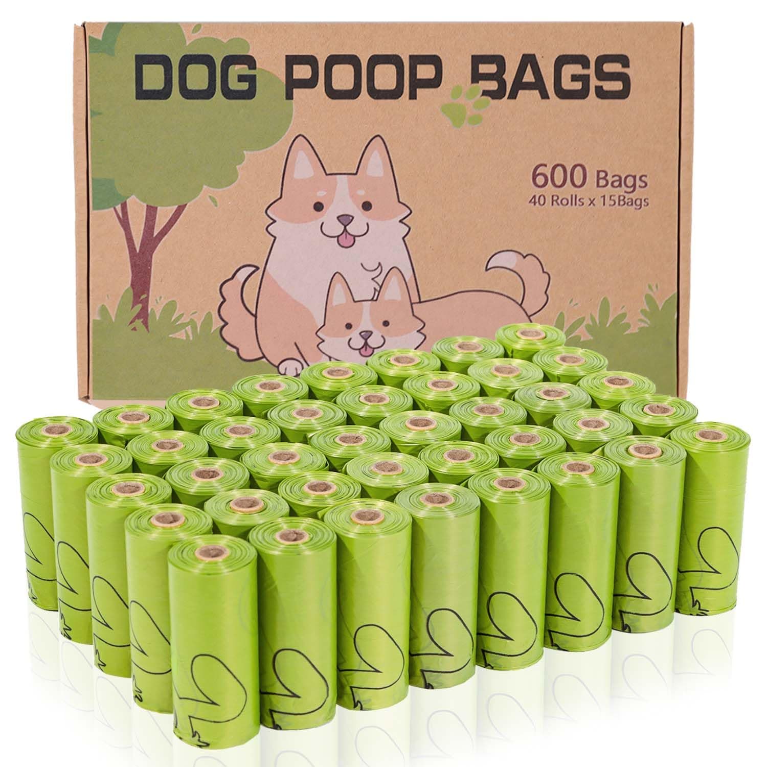 AiTodos® 600PCS Sacchetti Cacca Cane Biodegradabili, Amido di Mais+Materiale in Polietilene, Sacchetti per Cacca Semi-Biodegradabili - 31 x 23 cm - Verde (40 Rotoli, 15 Confezioni Ciascuno)
