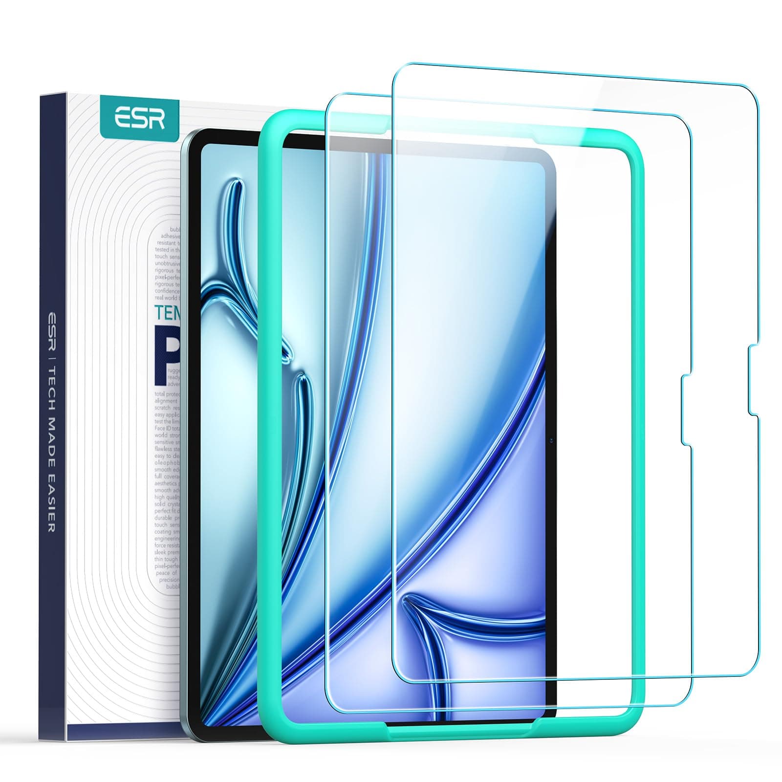 ESR 2 Stück, für iPad Air 11 Zoll M4/M3/M2 (8./7./6. Generation, 2026/2025/2024) für Panzerglas, Schutzfolie mit Montagerahmen, 9H Härte, Kratzfest, Blasenfrei, HD-Klarheit, Kompatibel mit Pencil