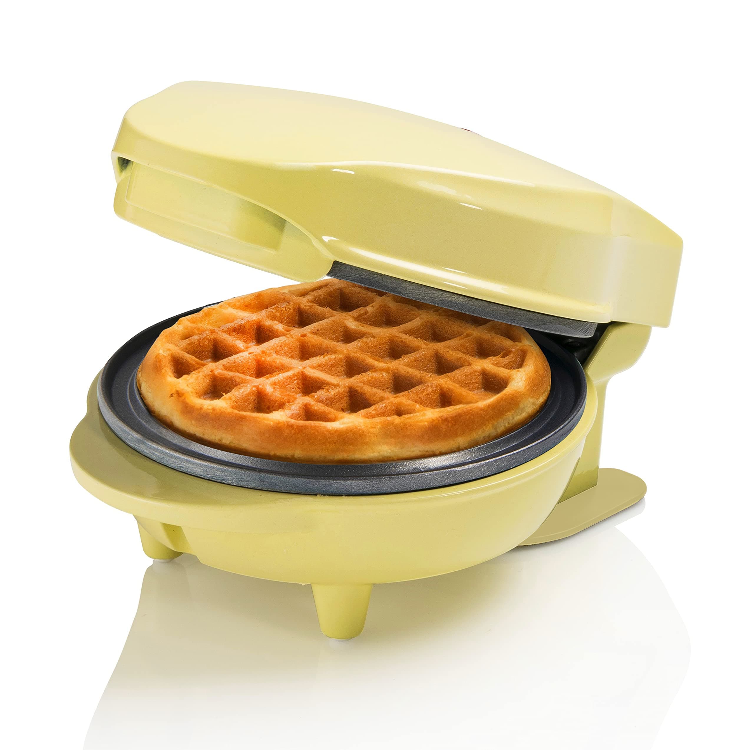 Bestron Waffle Maker, Piastra per waffel mini Ø10 cm, piccola macchina per waffel con rivestimento antiaderente, per compleanni di bambini, feste di famiglia, Pasqua o Natale, 550 watt, colore: giallo