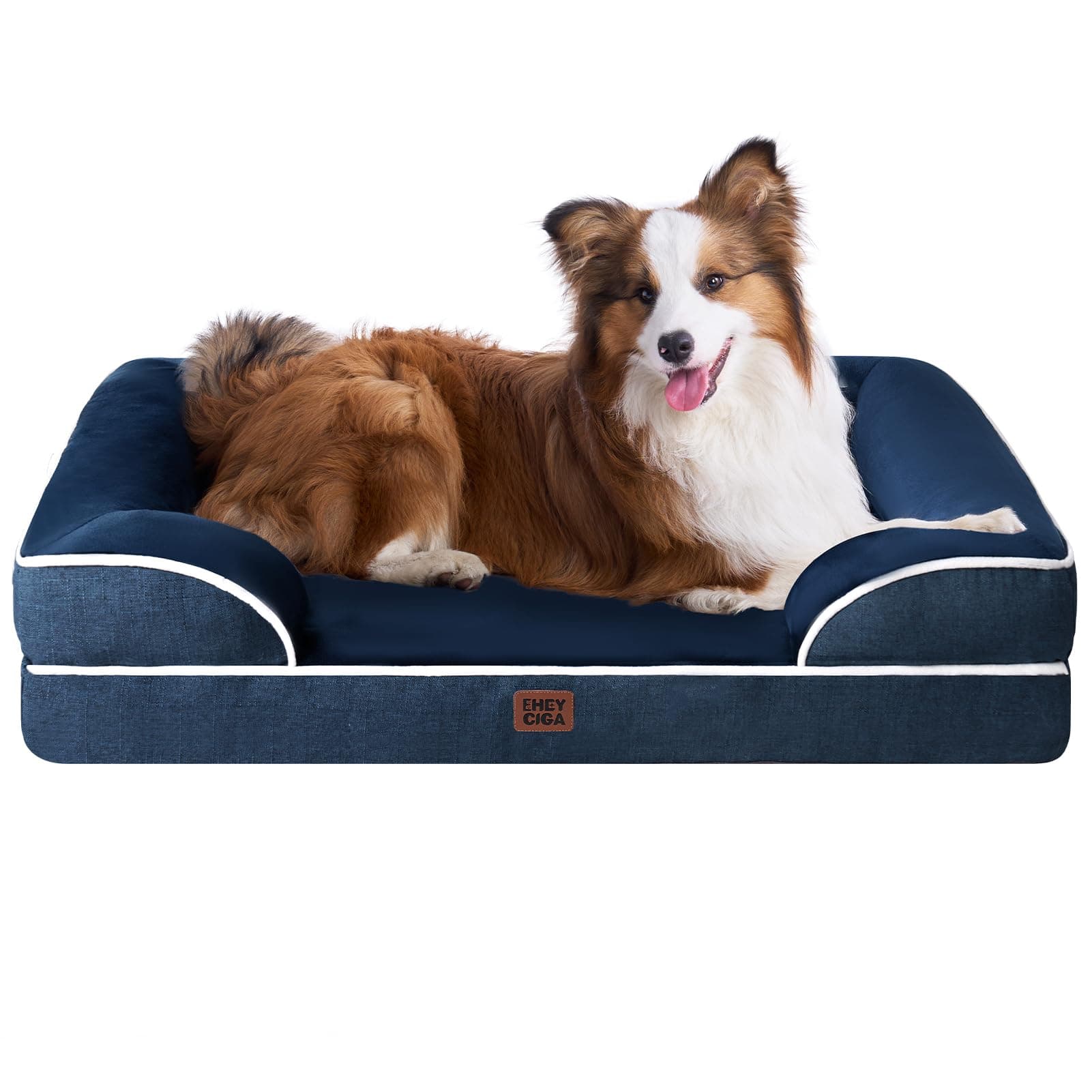 EHEYCIGA Cama Perro Grande 104x68x16cm, Colchon Perro Grandes Impermeable Lavable con Espuma Viscoelástica, Sofá Perro Desmontable, Azul Marino