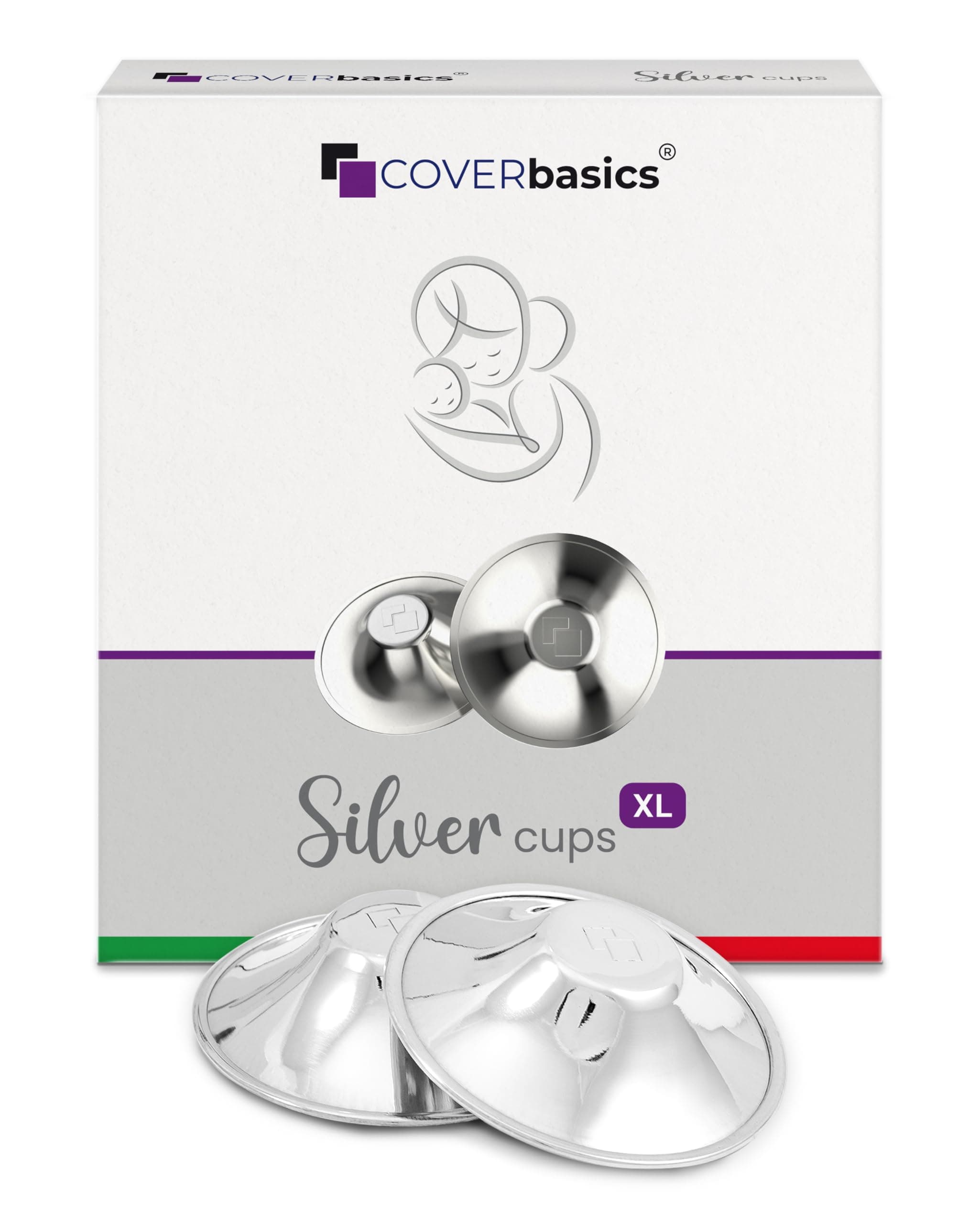 COVERbasics Pezoneras en Plata (SilverCups) Copas Protectoras para la prevención y el Tratamiento de Fisuras mamarias Durante la Lactancia (XL)