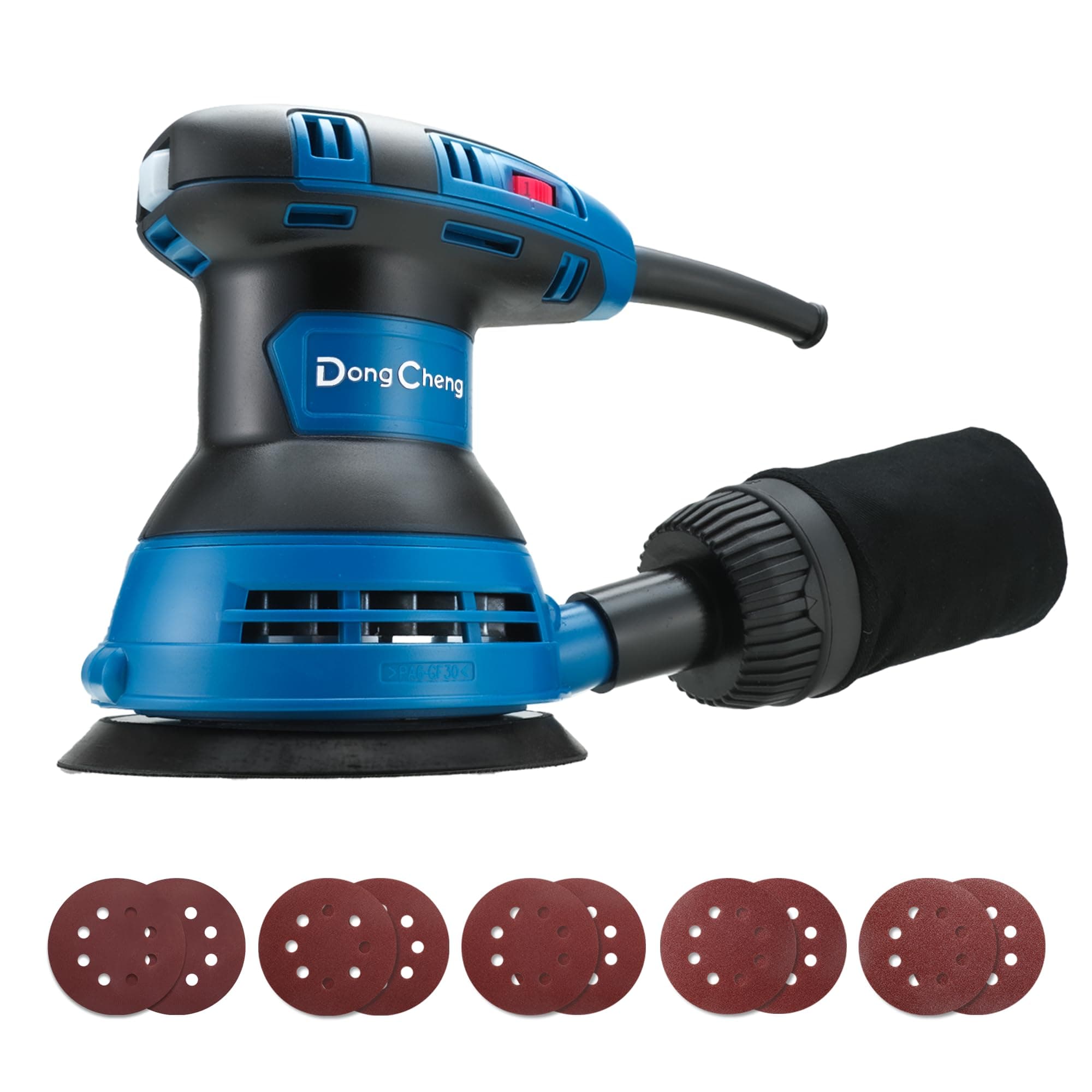 DongCheng Lijadora orbital aleatoria 300W, 125mm, 6 velocidades, 4.000-12.000 rpm con colector de polvo y 10 lijas, ideal para proyectos de carpintería y bricolaje