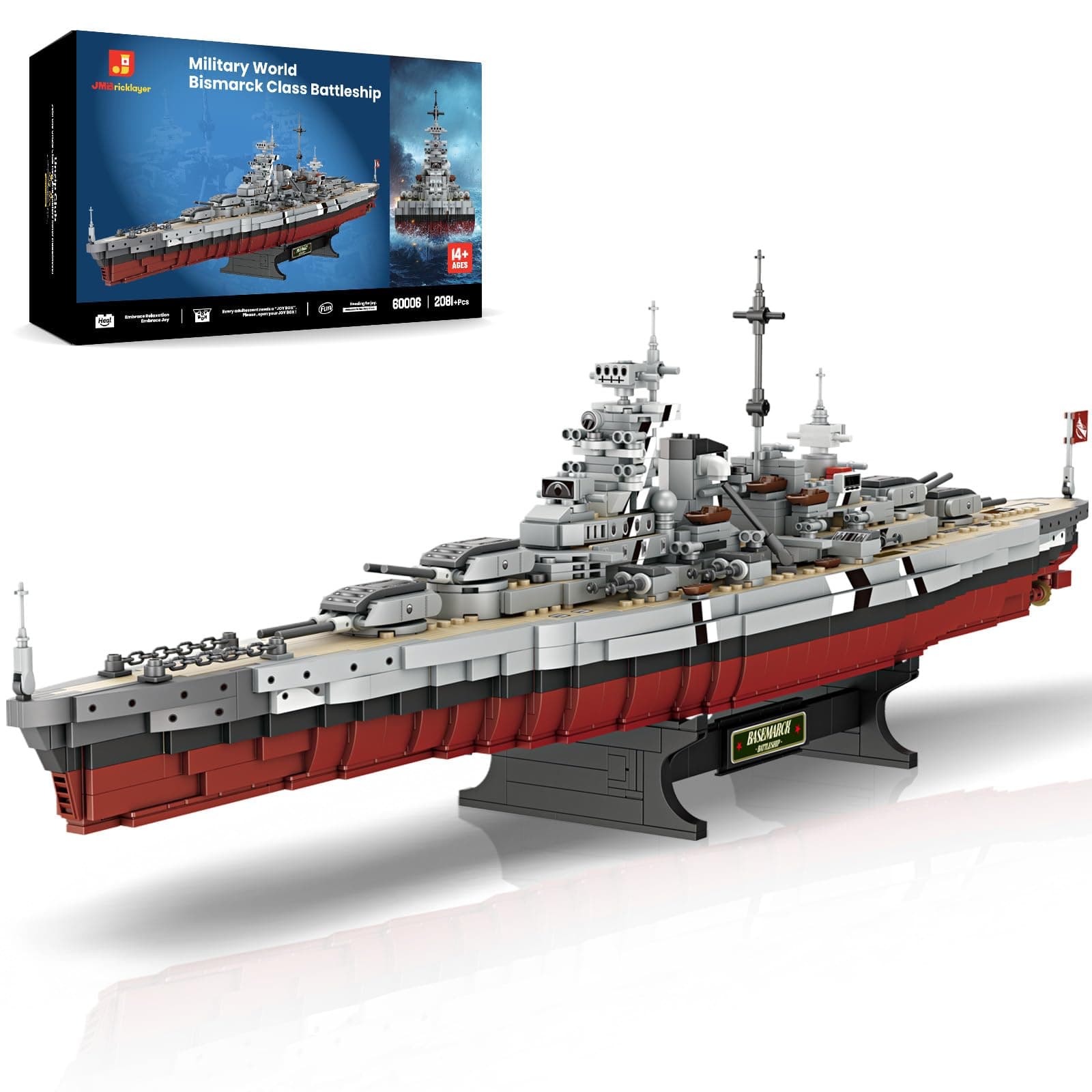JMBricklayer Ensemble de construction de cuirassé militaire pour adultes, navire de guerre de classe Bismarck de la Seconde Guerre mondiale avec support