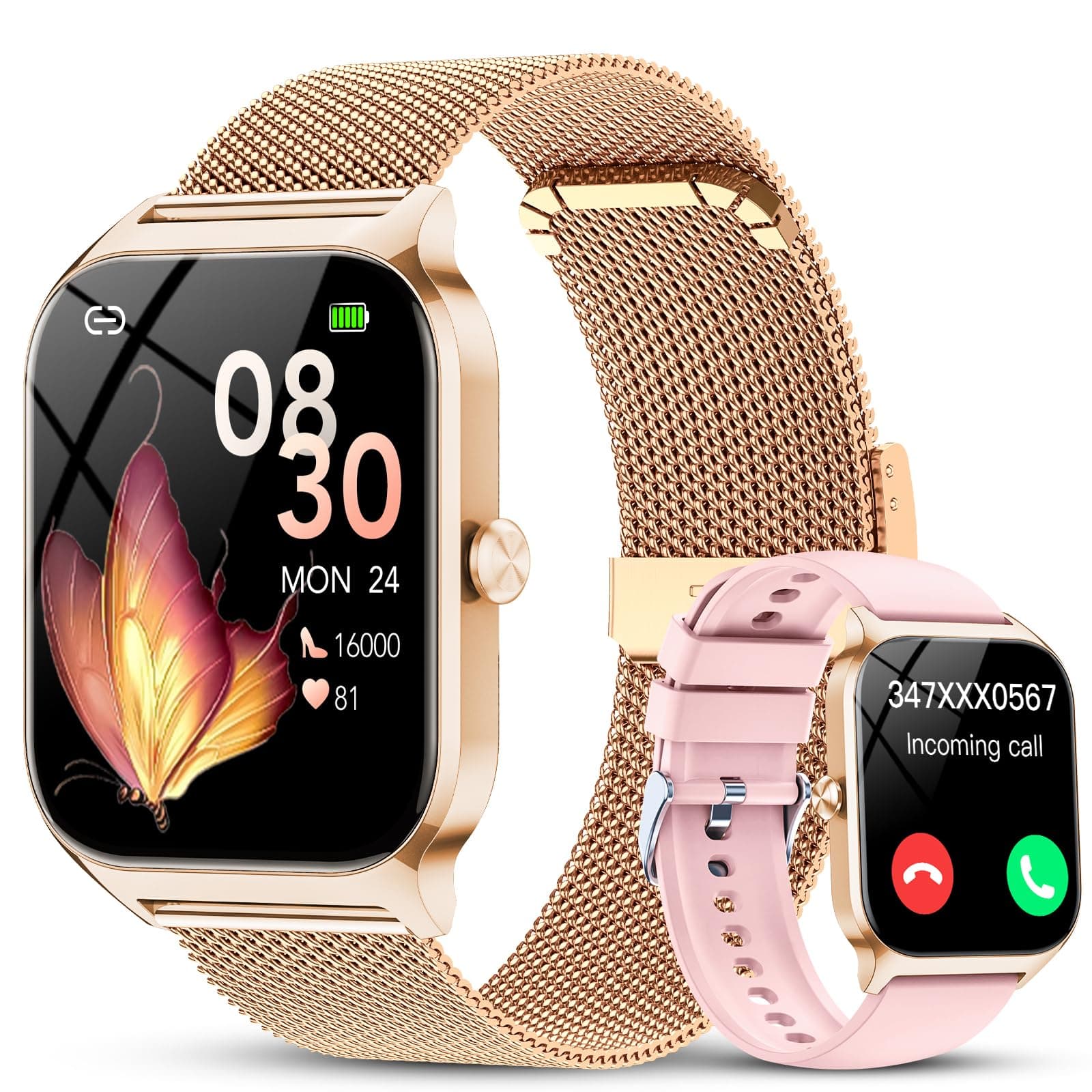 Reloj Inteligente Mujer con Llamadas y Voz de Al, Whatsapp Notificaciones,1.85" Smartwatch Mujer con SpO2/Pulsómetro/Monitor de Sueño,120+ Modos Deportes, Smart Watch para Android/iOS(Oro rosa)