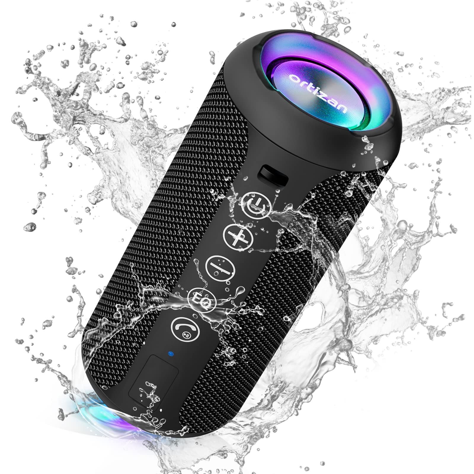Ortizan X10 Cassa Bluetooth Portatile Cassa Altoparlante Bluetooth 5.3 Waterproof IPX7 Con Luce,Fino a 30h di Autonomia, 3 Effetti Sonori Stereo Hi-Fi Bassi, Vivavoce Microfono-Con AUX, TF(nero)