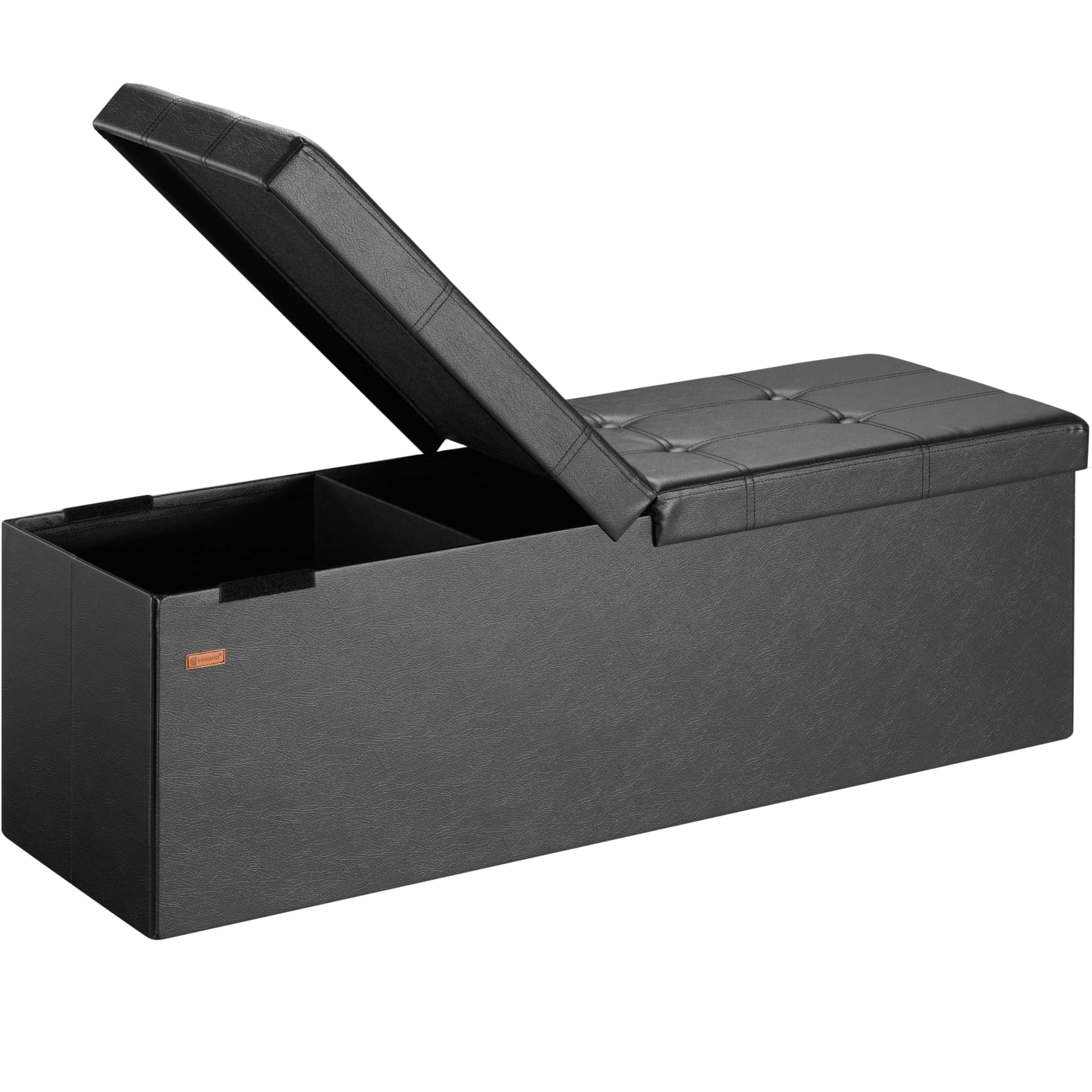 Casaria® Sitzbank mit Stauraum, Schwarz - Faltbar, 115 x 40 x 40 cm, 130L Volumen, bis 300 kg belastbar, gepolstert, Leinen-Optik - Aufbewahrungsbox mit Deckel, Sitztruhe mit Stauraum, Polsterbank