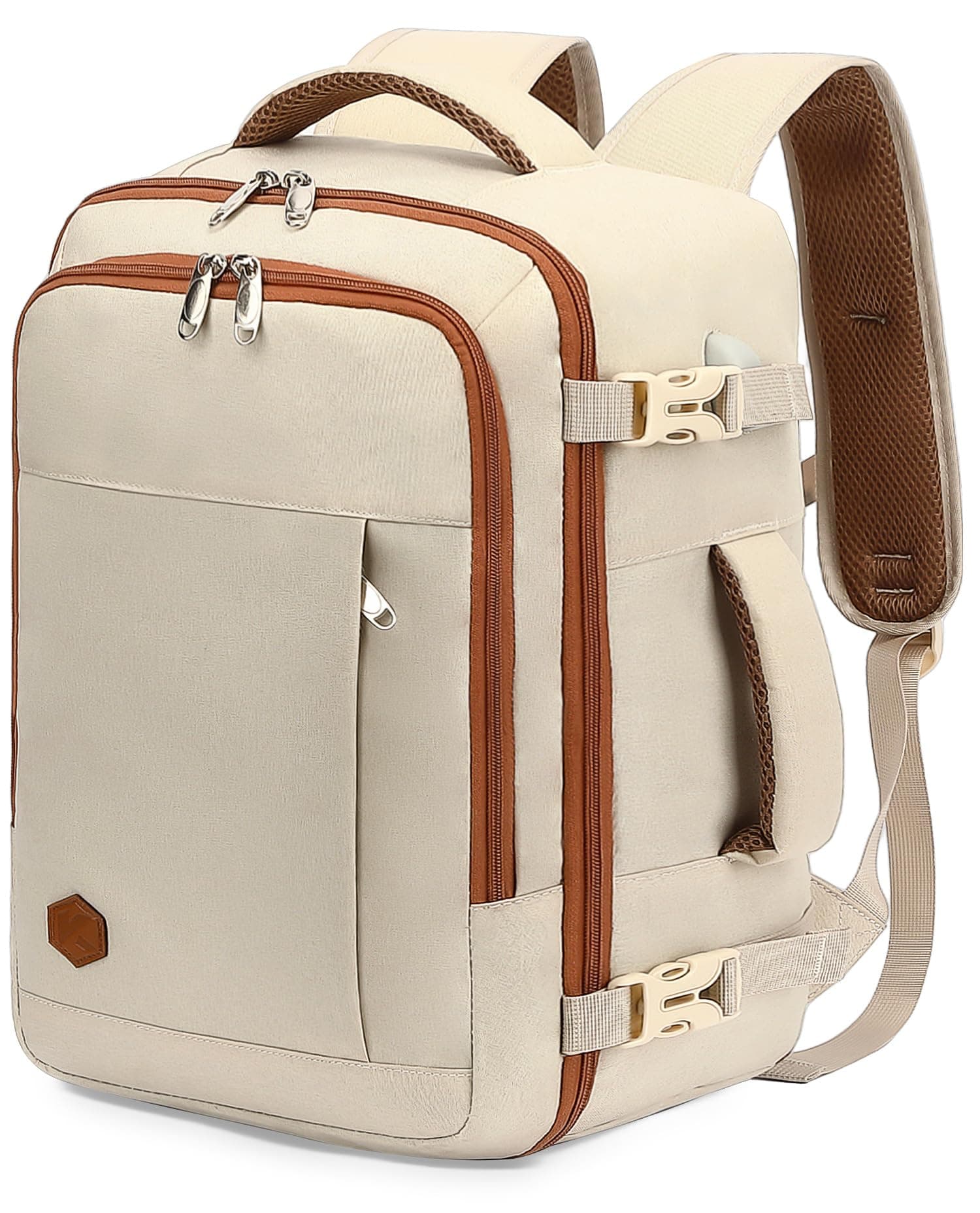 VANKEV Bagage Cabine 40x20x25 Pour Ryanair Sac à Dos Voyage Cabine Avion Bagage à Main Femme Homme 20L Sous Siege Bagage Sac De Voyage Pour Ordinateur Portable 14 Pouces beige