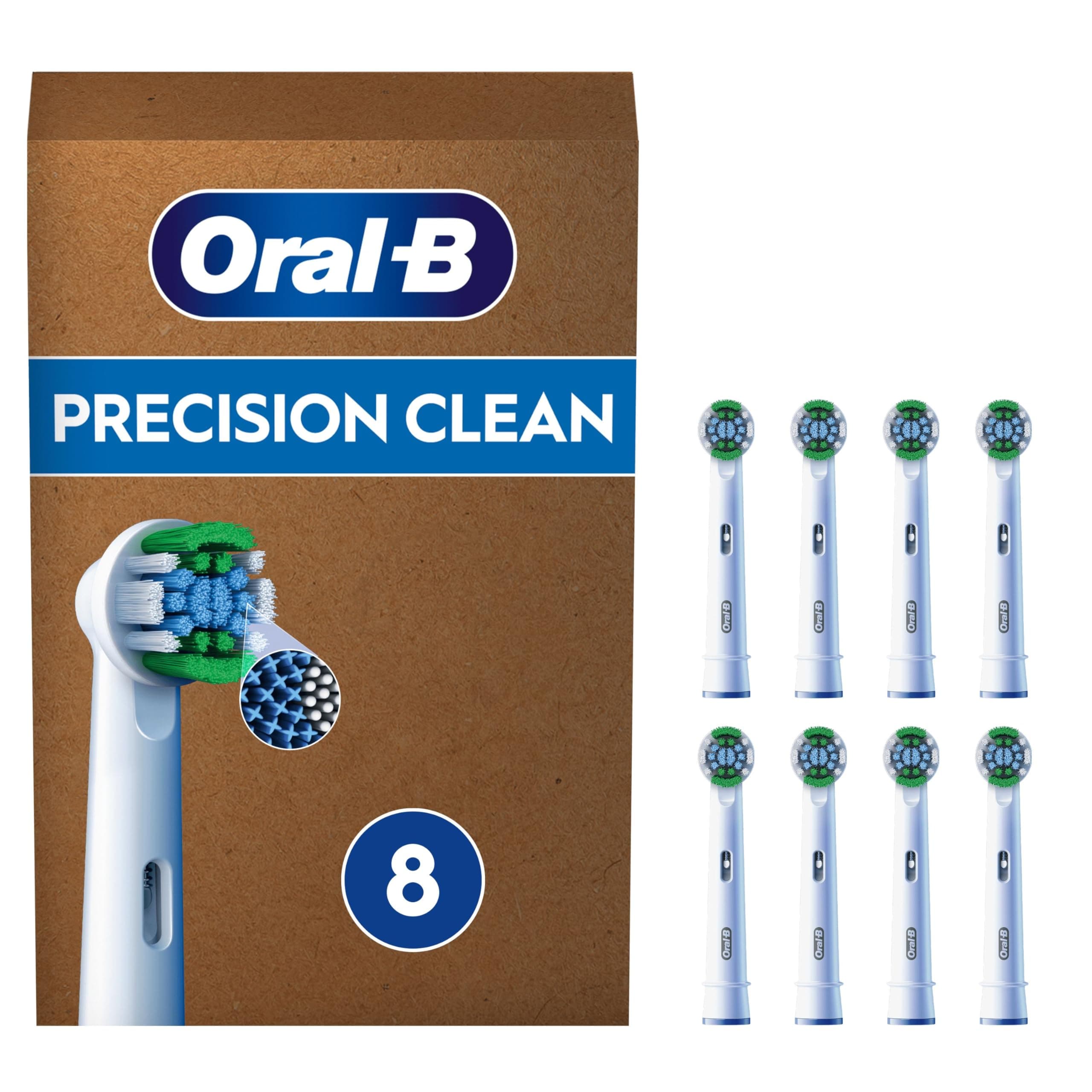 Oral-B Testine Di Ricambio per Spazzolino Elettrico Oral B, 8 Testine Oral B Pro Precision Clean Bianche Autentiche, Confezione Adatta Alla Buca Delle Lettere