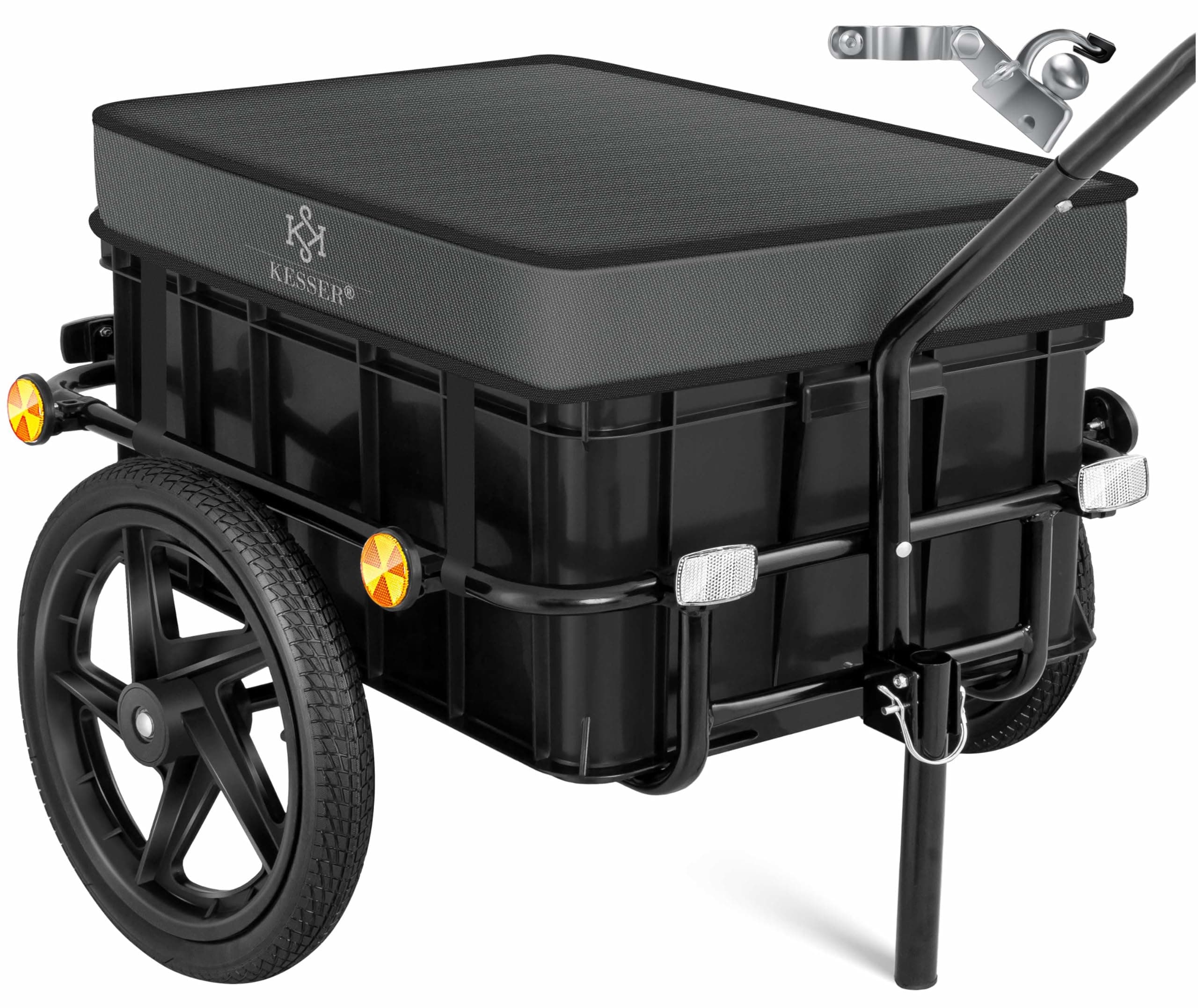KESSER® Fahrradanhänger, Lastenanhänger, Handwagen mit Kupplung, Hochdeichsel, für Fahrrad Transportanhänger Transportbox mit 70 Liter Volumen, für 2 Bierkästen