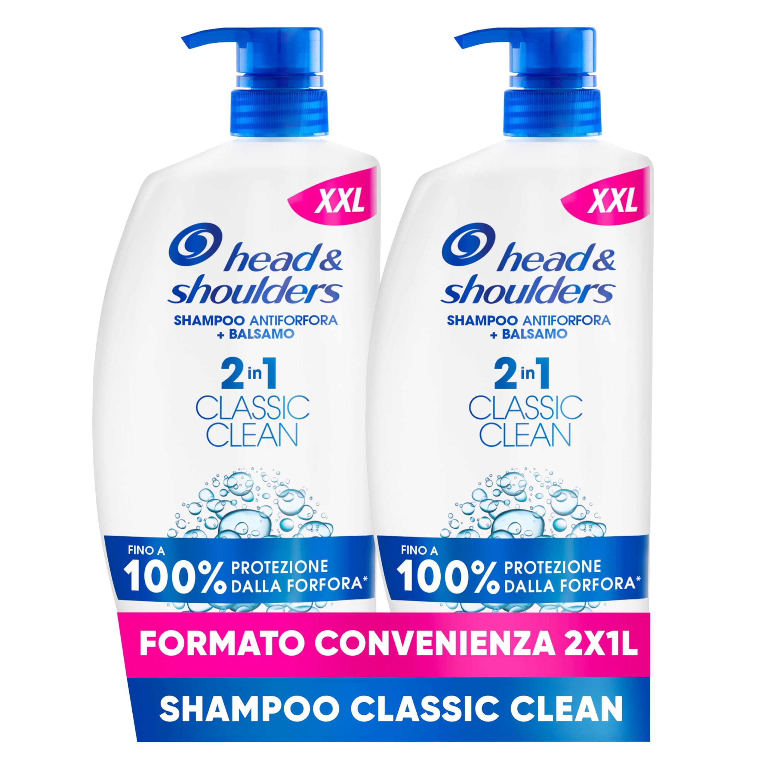 Head & Shoulders Shampoo e Balsamo Antiforfora 2in1 Classic Clean Per Cute E Capelli Grassi 2x1000ML