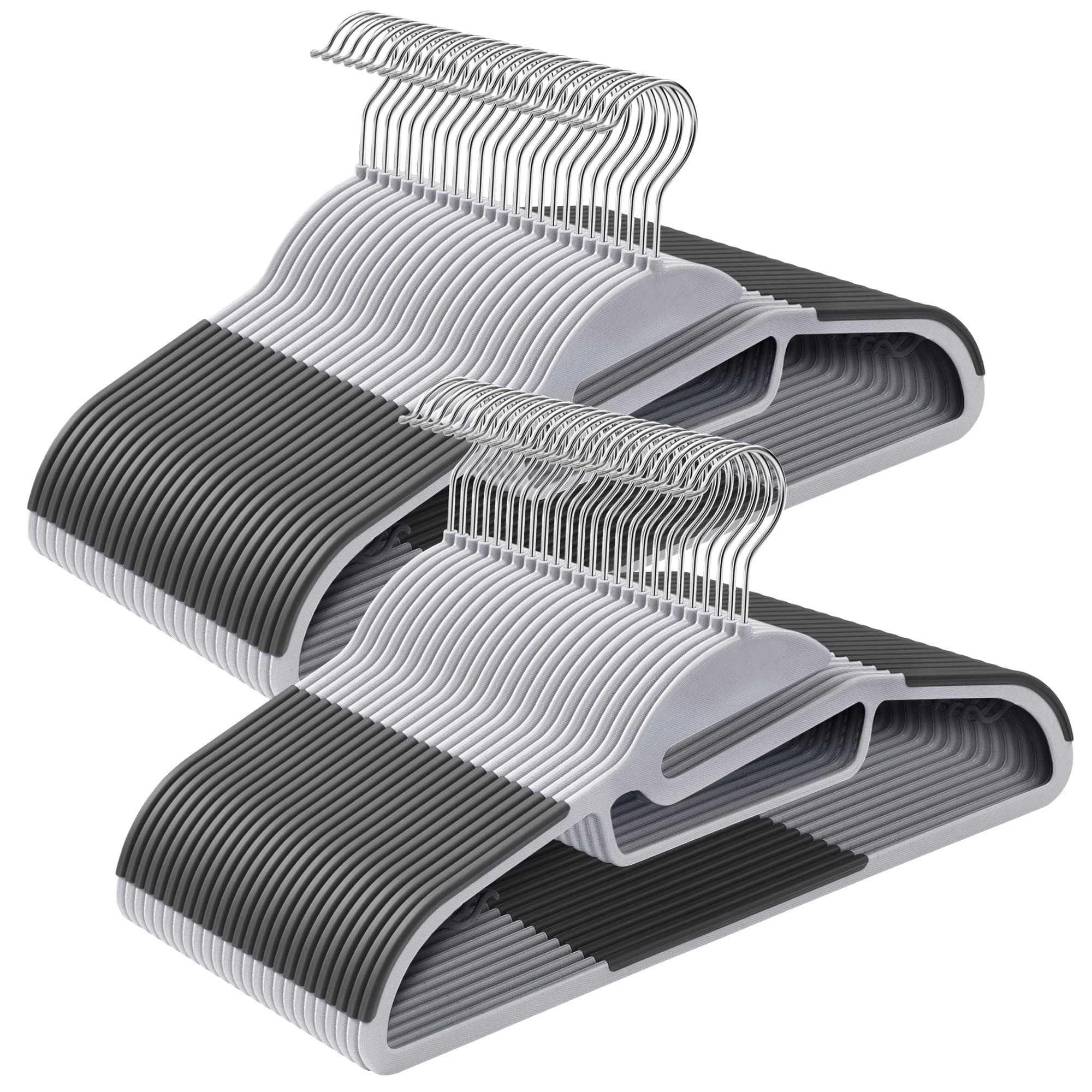 SONGMICS Kleiderbügel Kunststoff, 50er Set, Bügel mit U-förmiger Öffnung, platzsparend, 0,5 cm dick, 41,5 cm breit, um 360° drehbarer Haken, hellgrau-dunkelgrau CRP41G-50