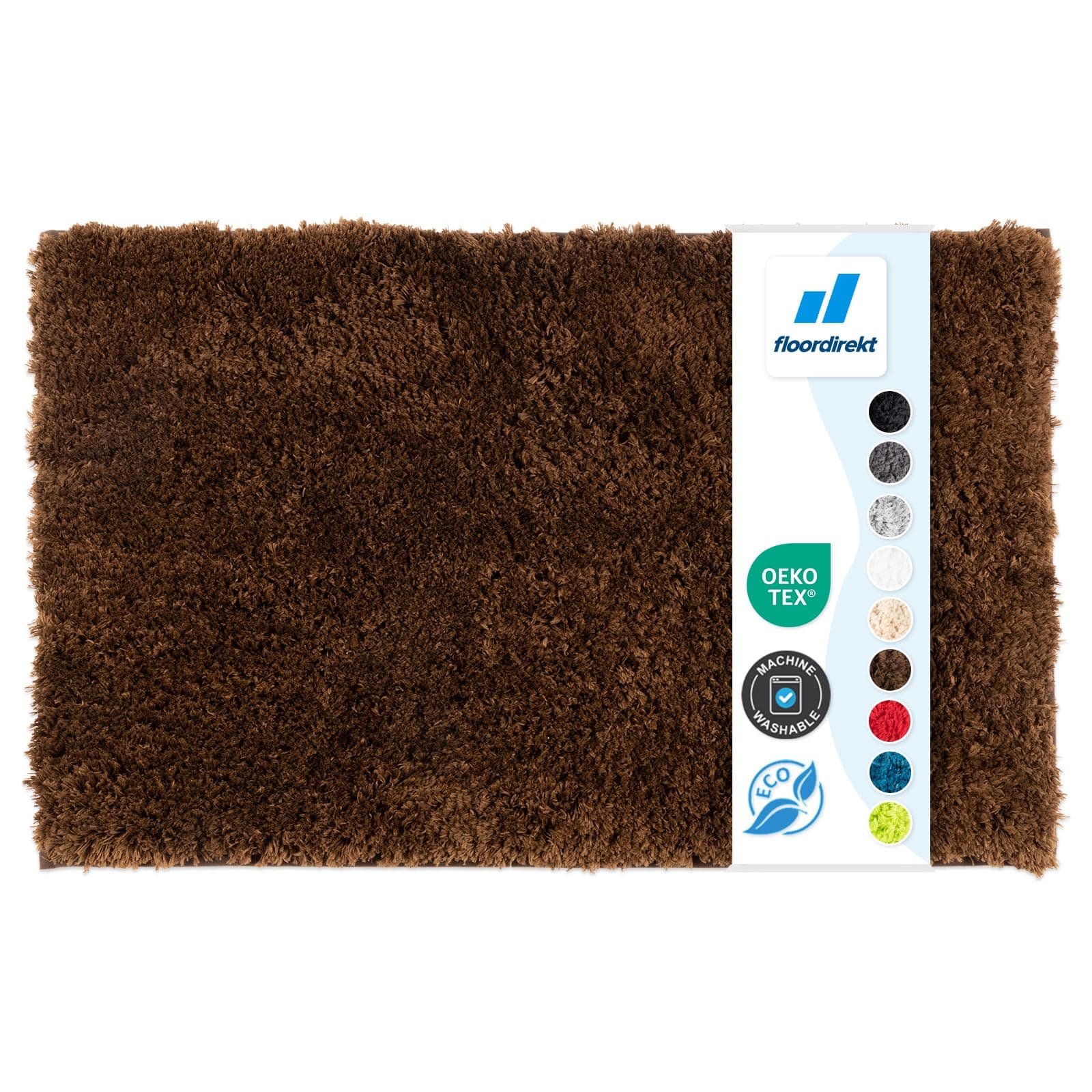 Floordirekt Badematte Sky - Badezimmerteppich - Weicher, dichter Hochflor - Rutschhemmend & Schnell trocknend - Geeignet für Fußbodenheizung - Eckig & Rund (60 x 100 cm, Braun)