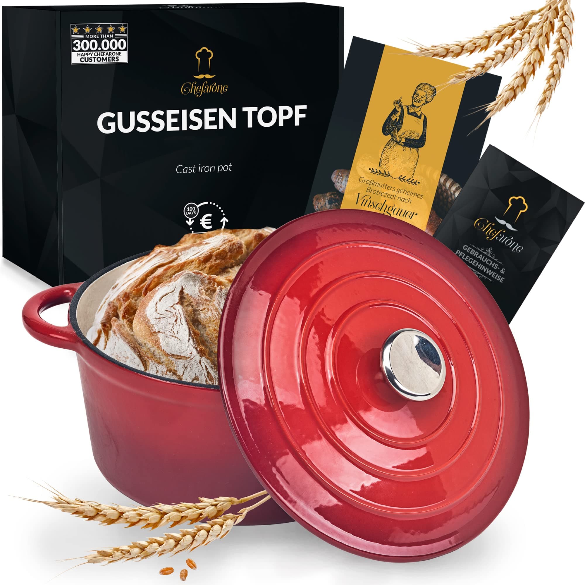 Chefarone Cocotte Casseruola Ghisa smaltata 24 cm 3,5 L - Dutch Oven con Coperchio – Pentola Multiuso per Pane Arrosti Stufati e Cotture in Forno - compatibile Induzione